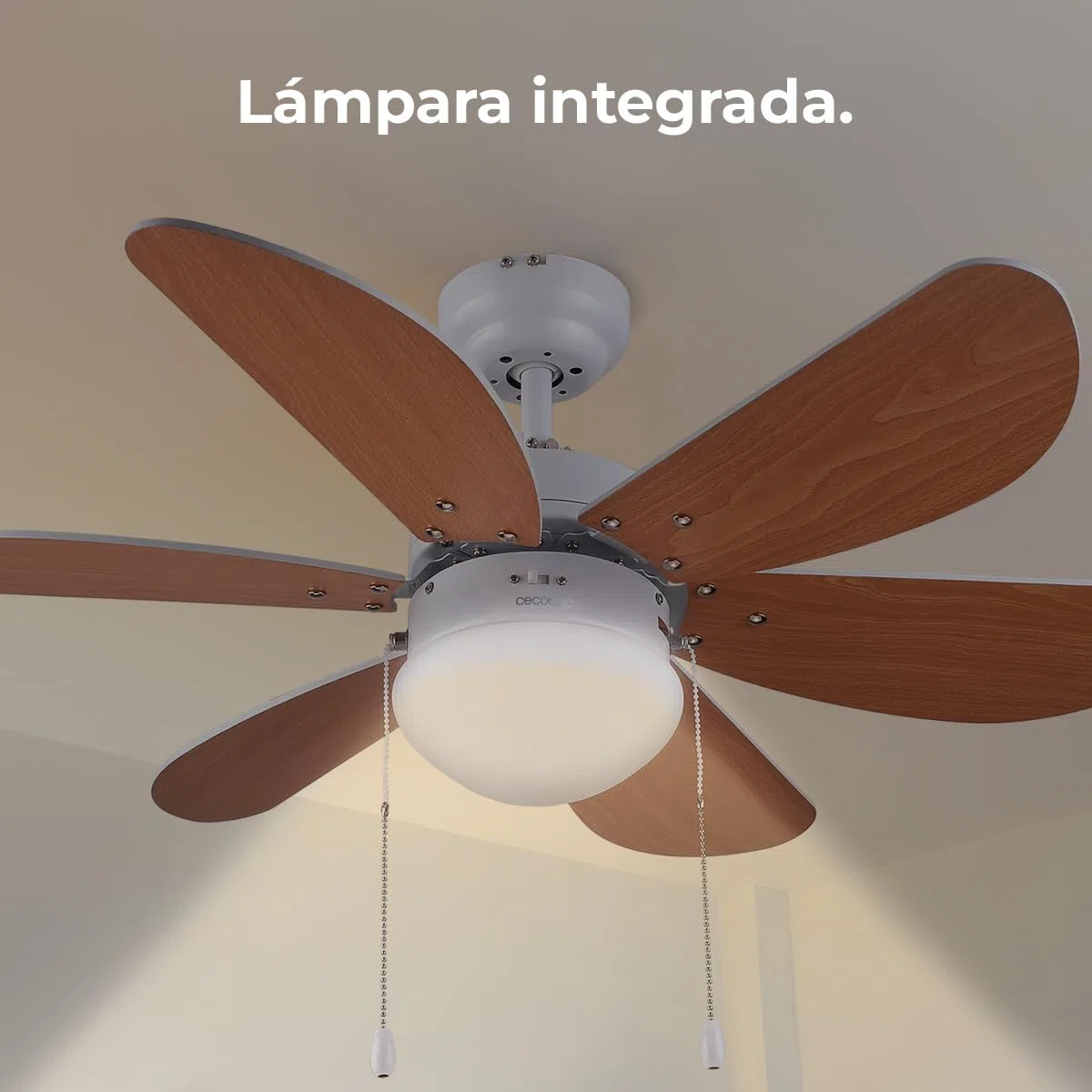 Cecotec Ventilador de Techo con Luz EnergySilence Aero 360. 50 W, Bajo consumo, 91 cm de Diámetro, 6 Aspas Reversibles, 3 Velocidades, Función Invierno, Acabado en blanco/madera, Bombilla No Incluida