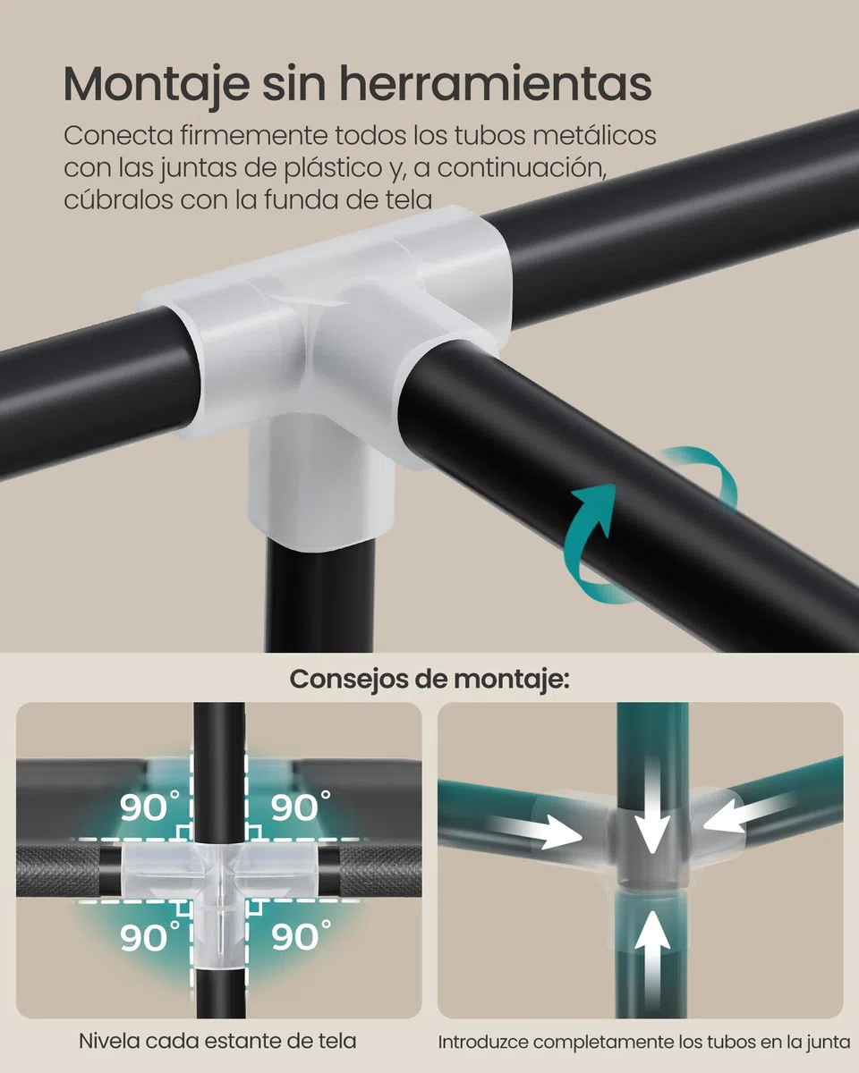 SONGMICS Armario de Ropa de Tela para Dormitorio, Armario Portátil con Barras para Colgar, Baldas y Bolsillos Laterales, Gran Capacidad, 4 Zonas para Colgar Ropa, 45 x 189 x 180 cm, Negro RYG011BZ02