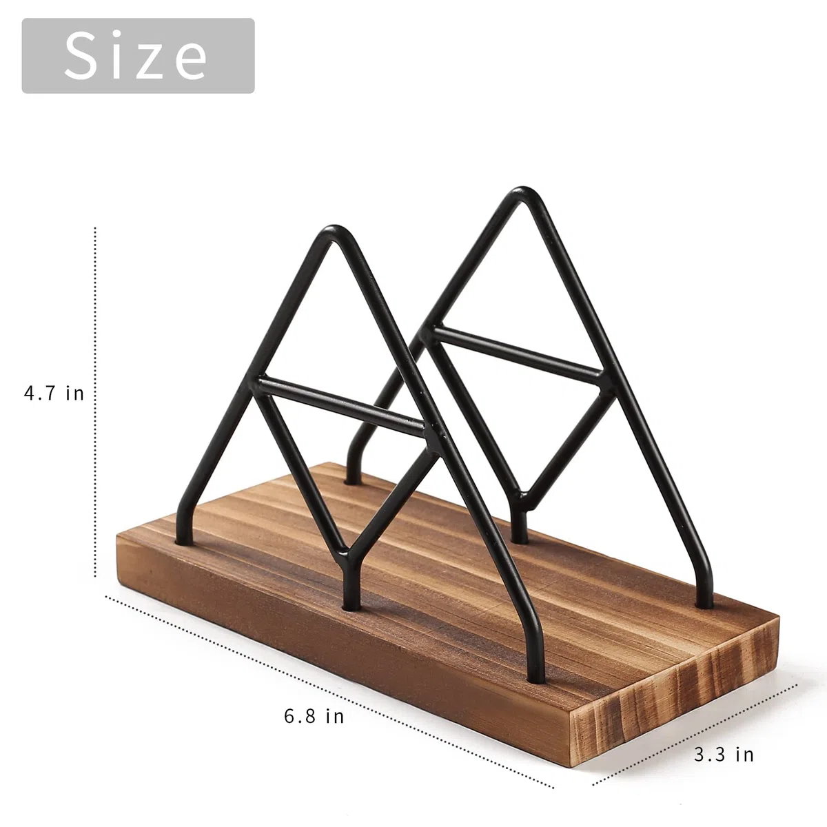 Almacenamiento de servilletas de madera, 1 soporte de servilleta de mesa negro con alambre de metal negro para interiores y exteriores, decoración de cocina