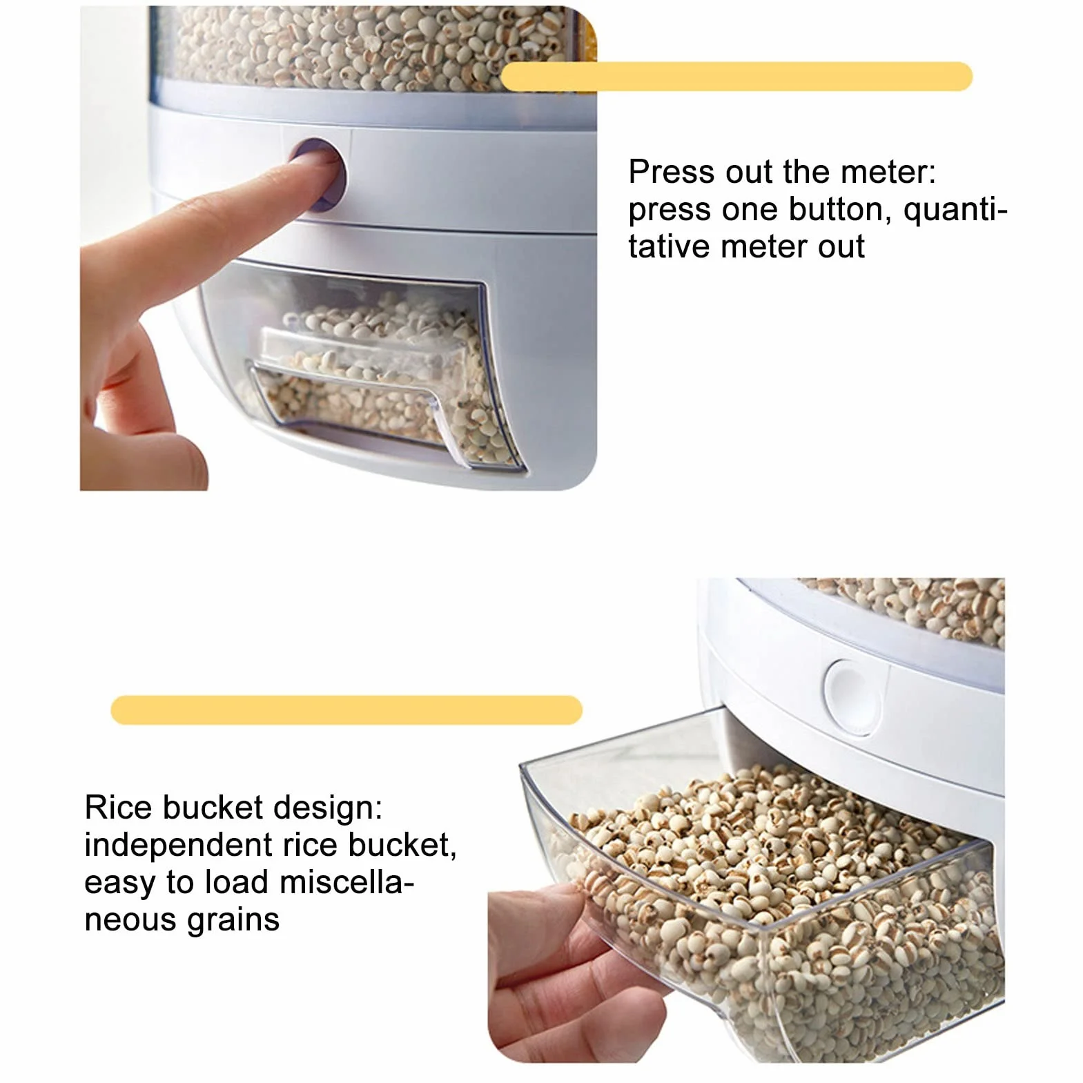 Dispensador de Arroz, Dispensador de Granos, 6 Rejillas, Rotación de PP, Organización de Almacenamiento de Granos para el Hogar, Cocina, Maíz de Soja(#1)