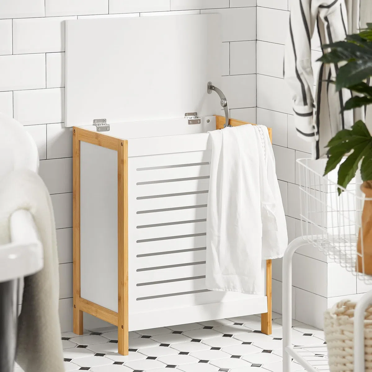 SoBuy Cesto para la Colada,Canasto para la Ropa Sucia,Amario para Baño,FSS66-WN,ES