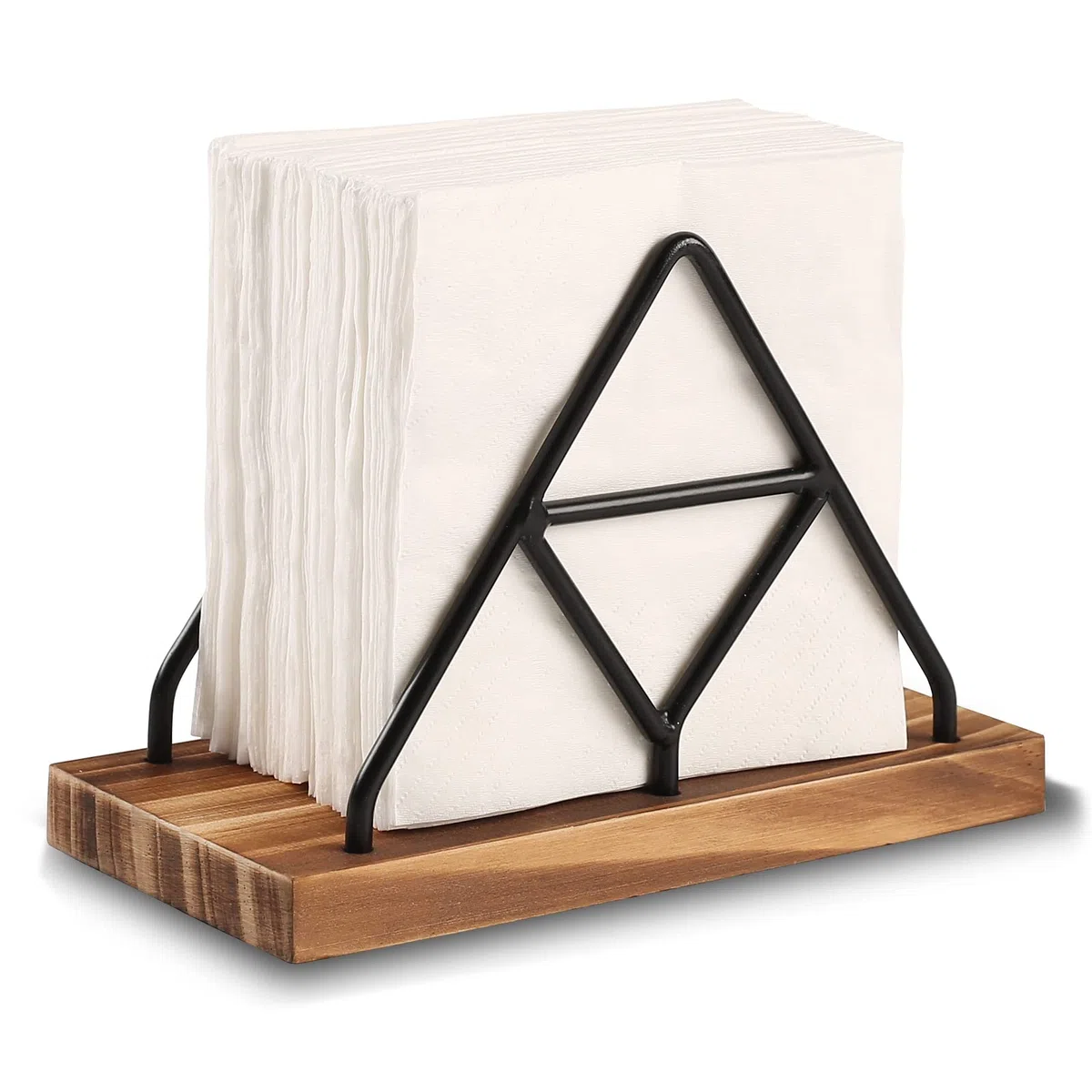 Almacenamiento de servilletas de madera, 1 soporte de servilleta de mesa negro con alambre de metal negro para interiores y exteriores, decoración de cocina