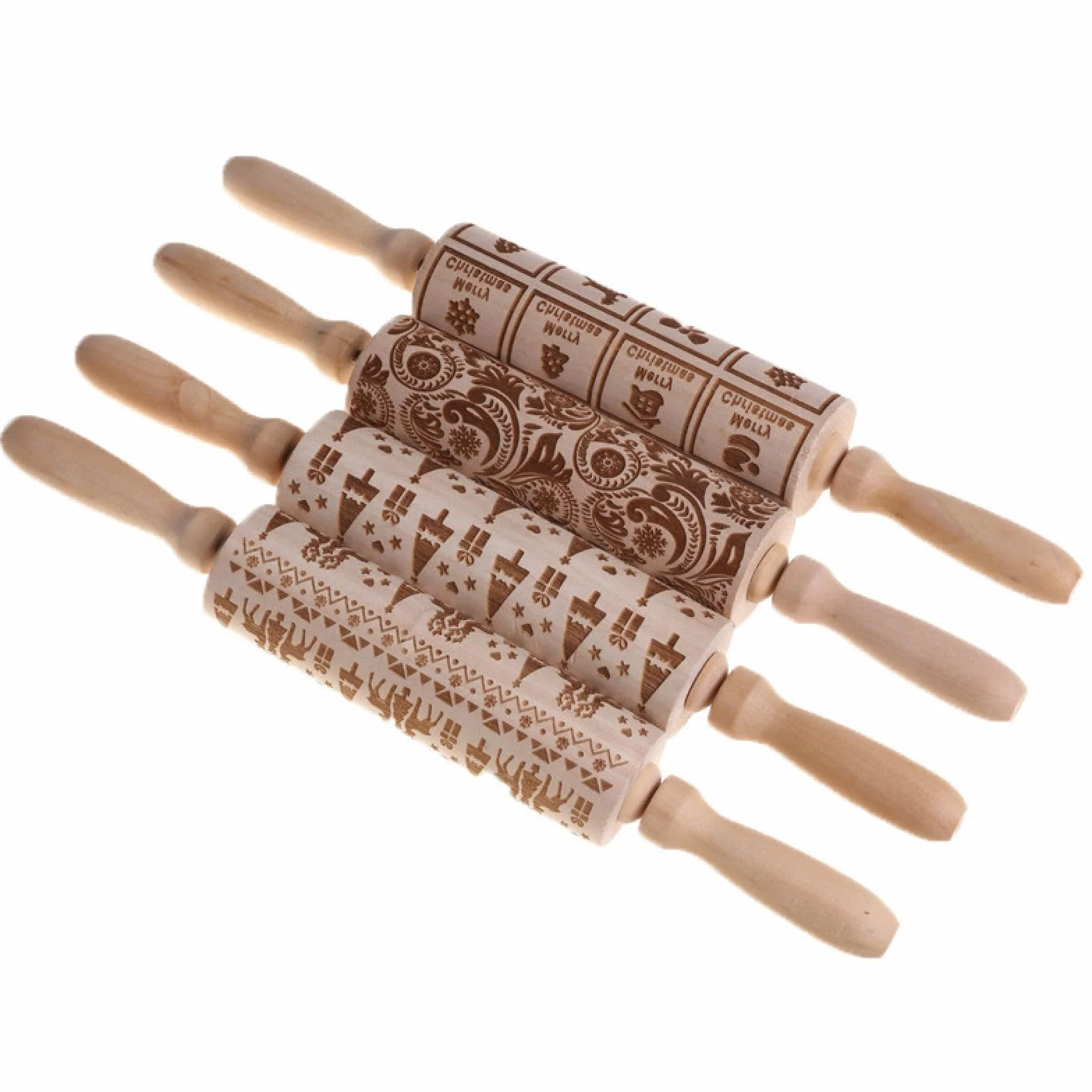 Rodillo para repujar， Rodillo de amasar 3D con diseño de flores/animales Rodillo de amasar de madera grabado for Navidad Hecho en casa(Model6)