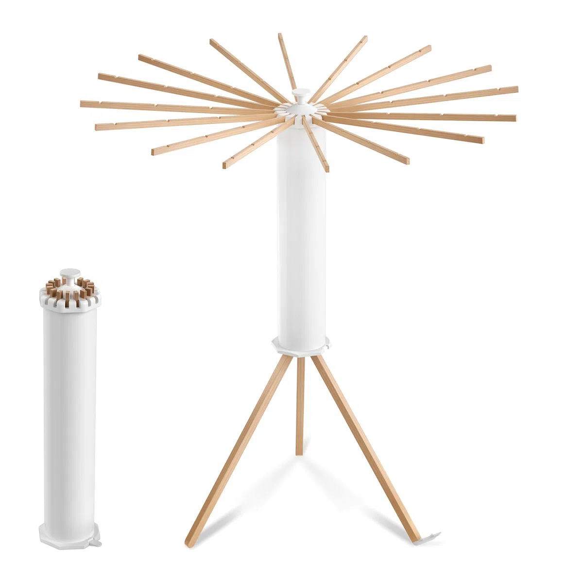 FIVMEN Tendedero plegable - Ahorra espacio, portátil con trípode y 16 barras para secar la ropa - Ventilador de ropa de gran capacidad para balcón, lavandería, baño, madera