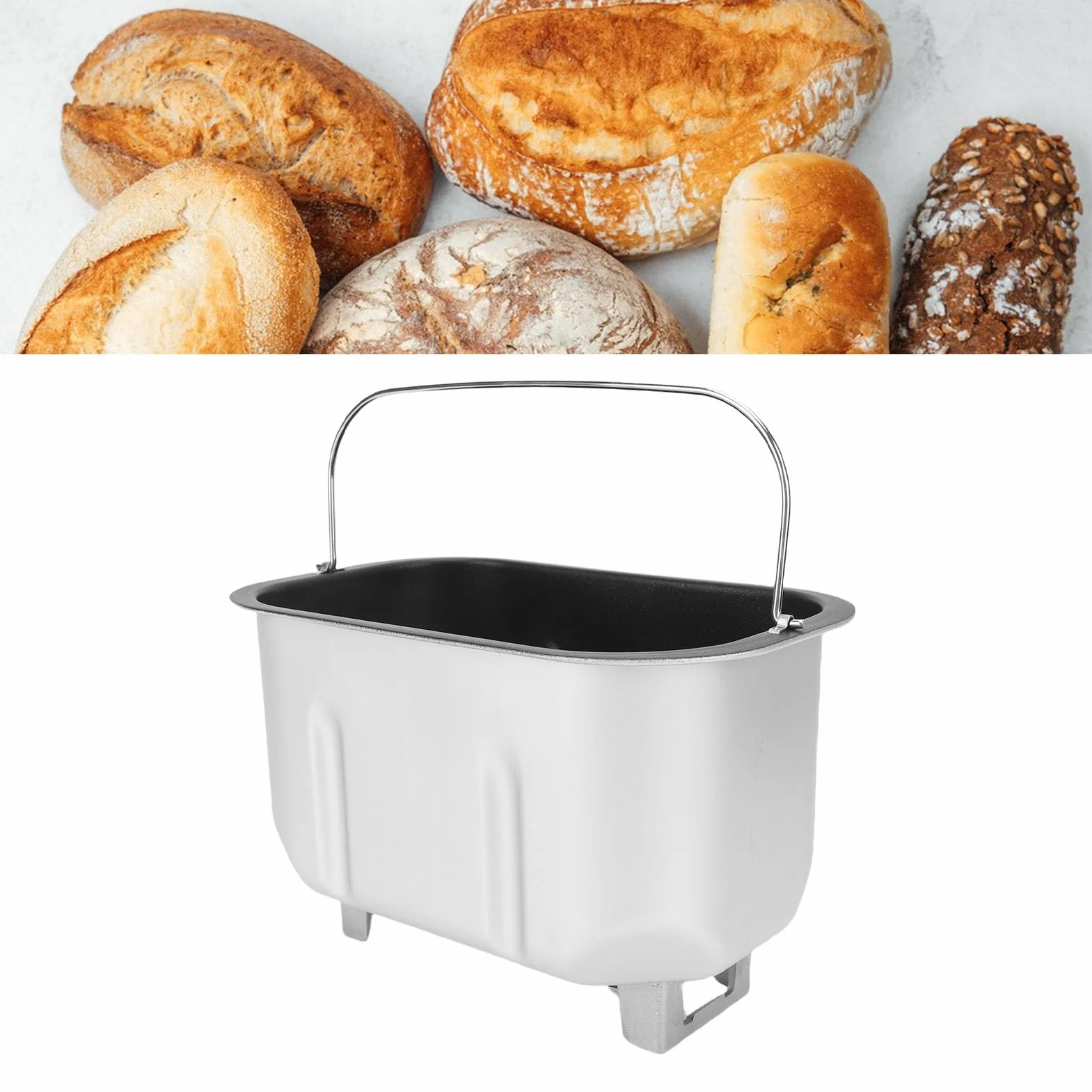 Cubo para Hornear para Máquina de Pan de 2 paletas: Cubo Interior de Repuesto de Acero Inoxidable con Revestimiento Antiadherente y Diseño de Doble Mezcla para un Amasado