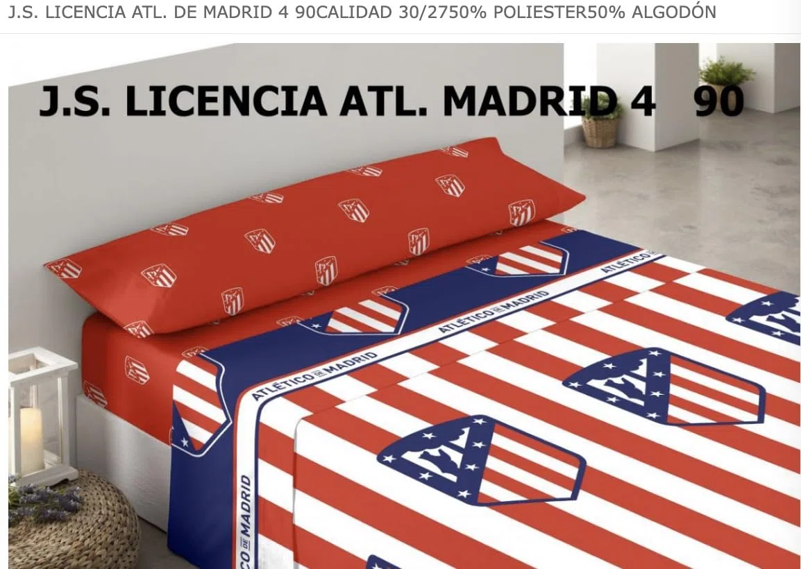 Juego de Cama At. Madrid de Fútbol, 3 Piezas (Bajera, Encimera y Funda de Almohada), Sábanas del At. Madrid, Regalo, Oficial Fútbol At. Madrid, (M1, 90 cm)
