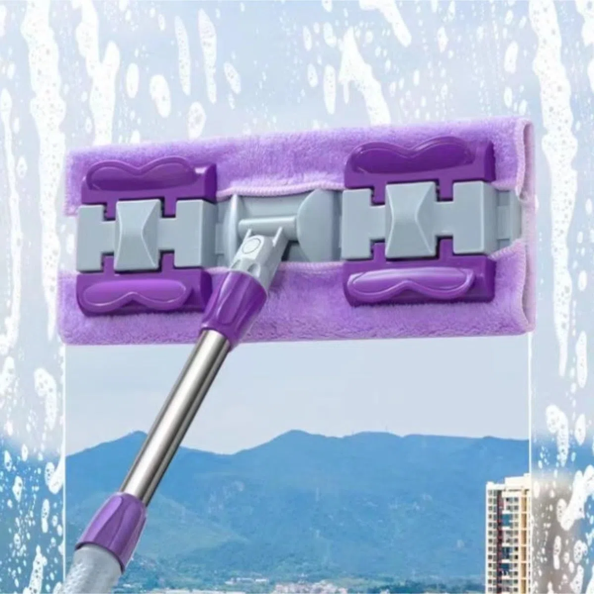 Fregona Herramienta De Limpieza Doméstica con Trapeador Plano, Artefacto Perezoso, Repuesto Lavable A Mano Limpieza Suelo(Purple)