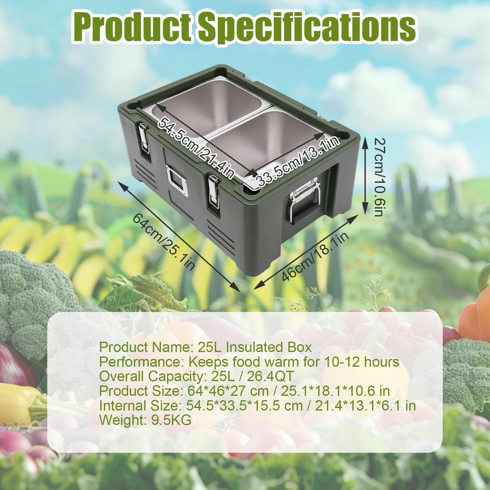 Contenedor Térmico Alimentos Caja Caliente Para Catering, Gran Capacidad Alimentos, Transporte Comida Caliente, Caja Térmica Profesional Para Restaurantes Y Hoteles(2 pans)