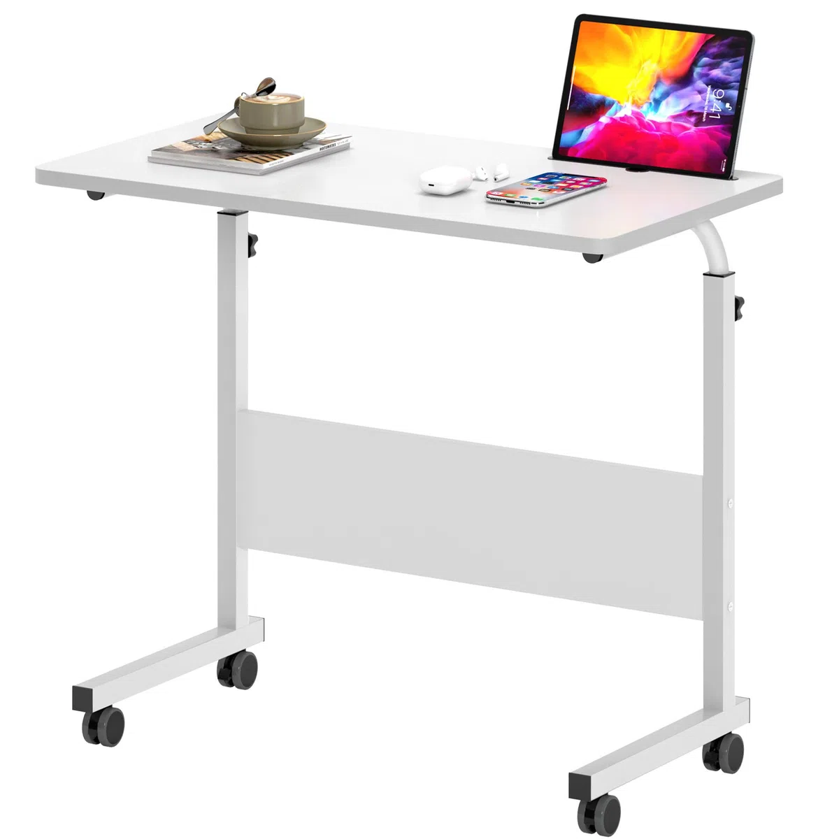 sogesfurniture - Mesa Auxiliar con Ruedas (80 x 40 cm), Color Blanco