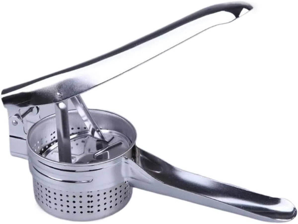 Prensa de ajos y Jengibre, machacador de Patatas Acero Inoxidable, Pica puré Fabricante sin Salpicaduras para Verduras Frutas, Plata, 26,5 * 9,8 * 9cm