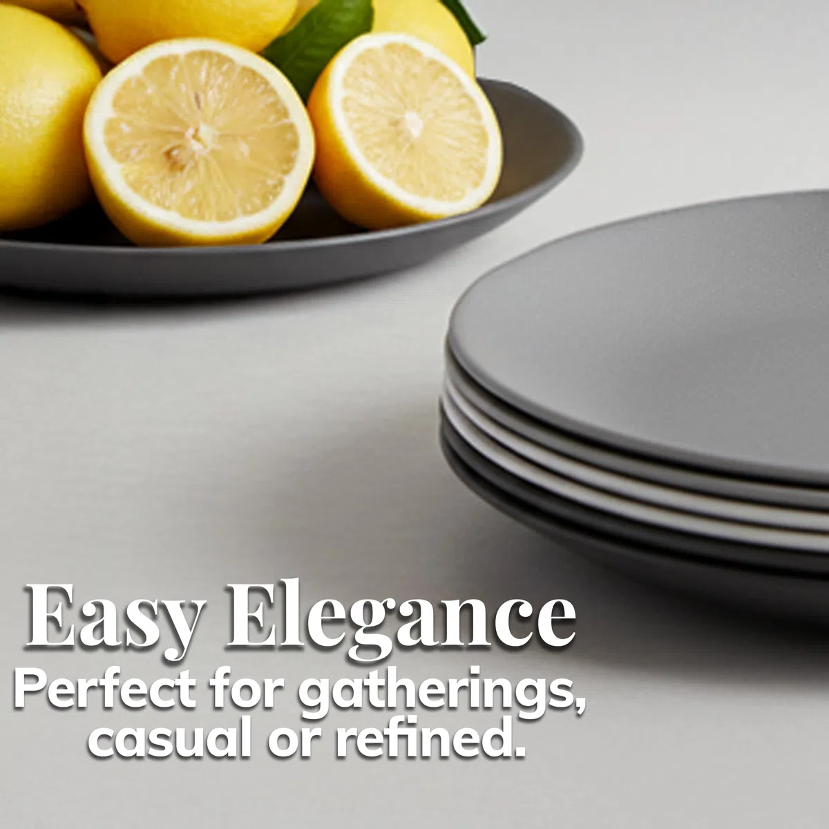 US Acrylic Everest - Platos de cena de plástico ultra duraderos de 10 pulgadas en piedra gris, juego de 6 reutilizables, sin BPA, fabricados en los Estados Unidos, apto para microondas y lavavajillas