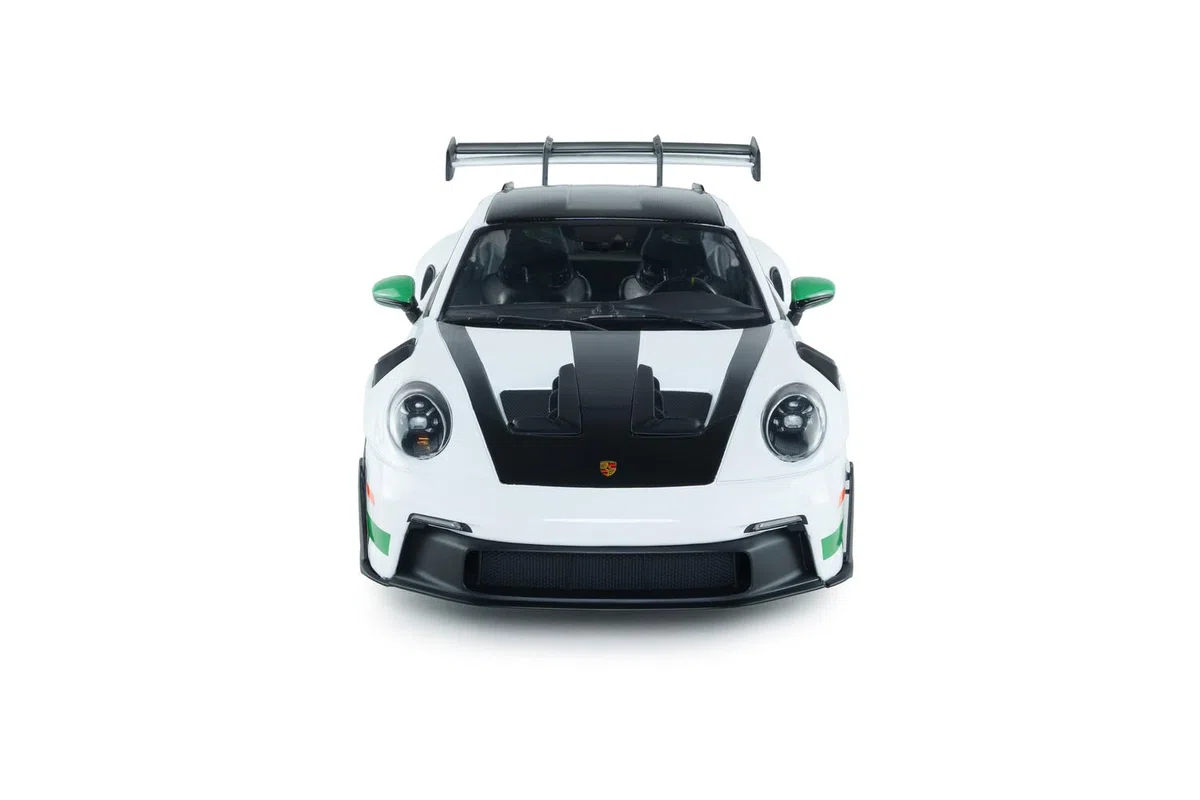 Solido Porsche 911 GT3 RS 2024 1:18 – Die-Cast Tribute to Carrera RS Package Modelo Coleccionista Metal Blanco con Base de Plástico, Caja Ventana
