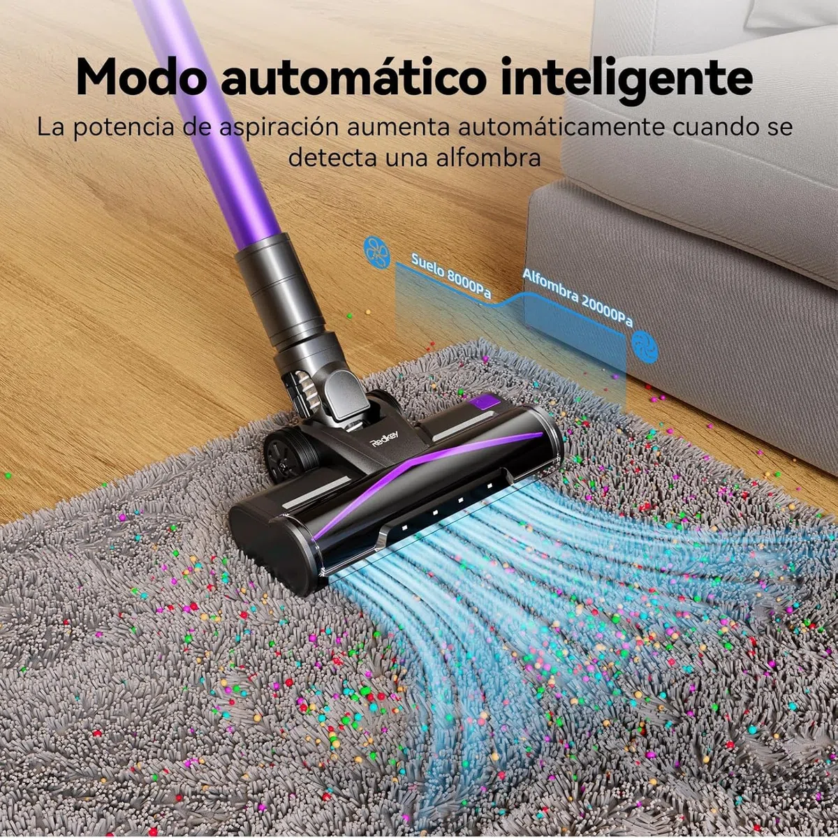 Redkey X18 Aspiradora sin Cable 60KPa/650W/80Mins, 8 en 1 Aspiradora Inalámbrico de Pantalla Tactl LED Modo Automatico Inteligente Autocargable, Autoportante para Suelos/Alfombras/Pelo de Animales