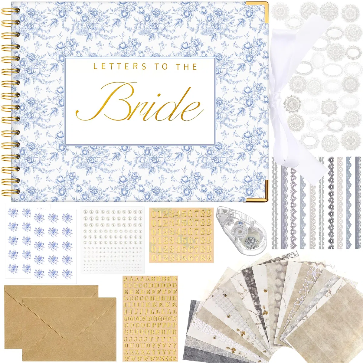 Humyoun Libro de invitados de boda con letras a la novia, álbum de recuerdos de boda, álbum de recortes, álbum de fotos, letrero de invitados con calcomanías de perlas (10.5 x 8.25 pulgadas, floral
