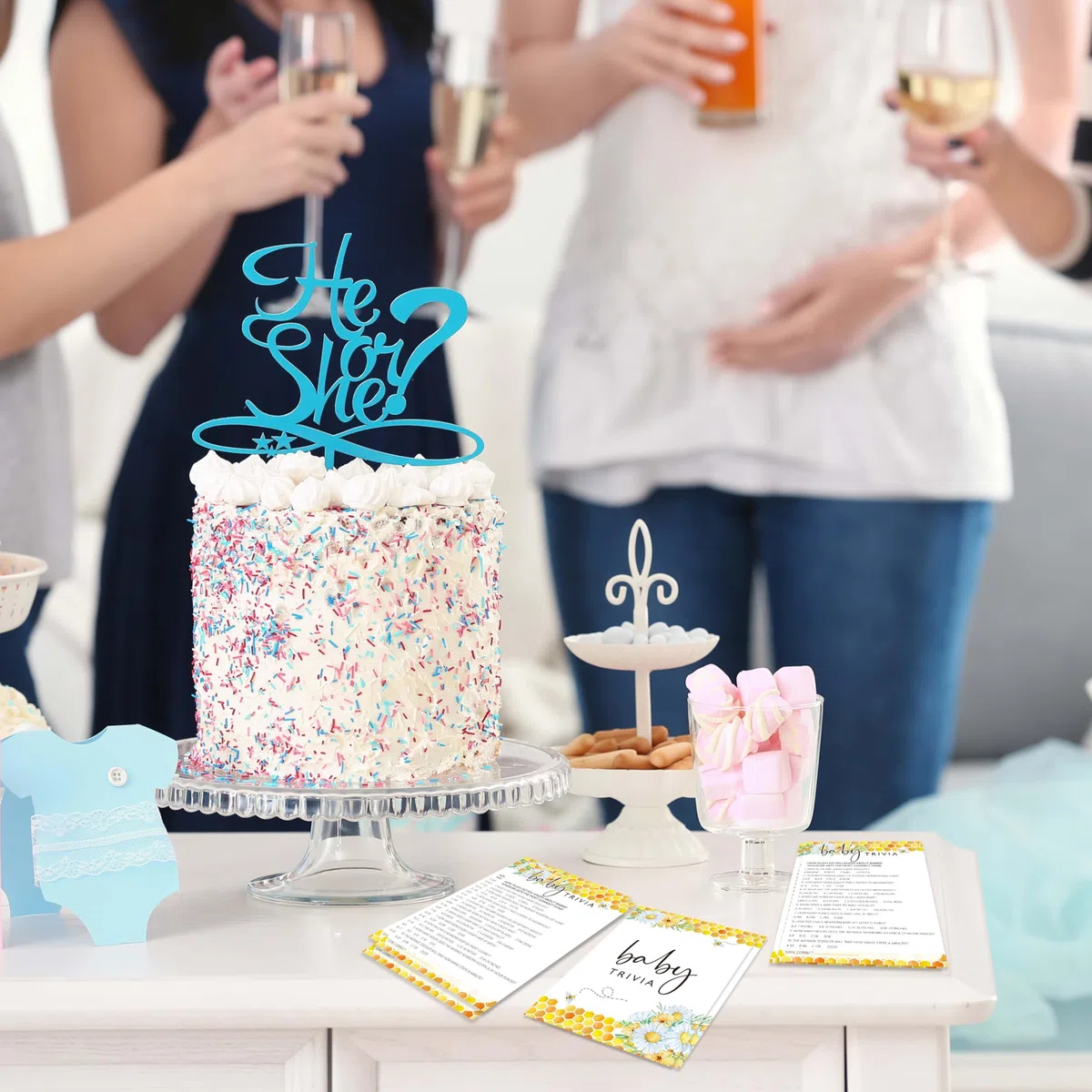 Juegos de abejas para baby shower, juego de trivia para bebés, decoraciones de baby shower de margaritas de verano, suministros de fiesta de género neutro y regalo, 5 x 7 pulgadas y juego de 25
