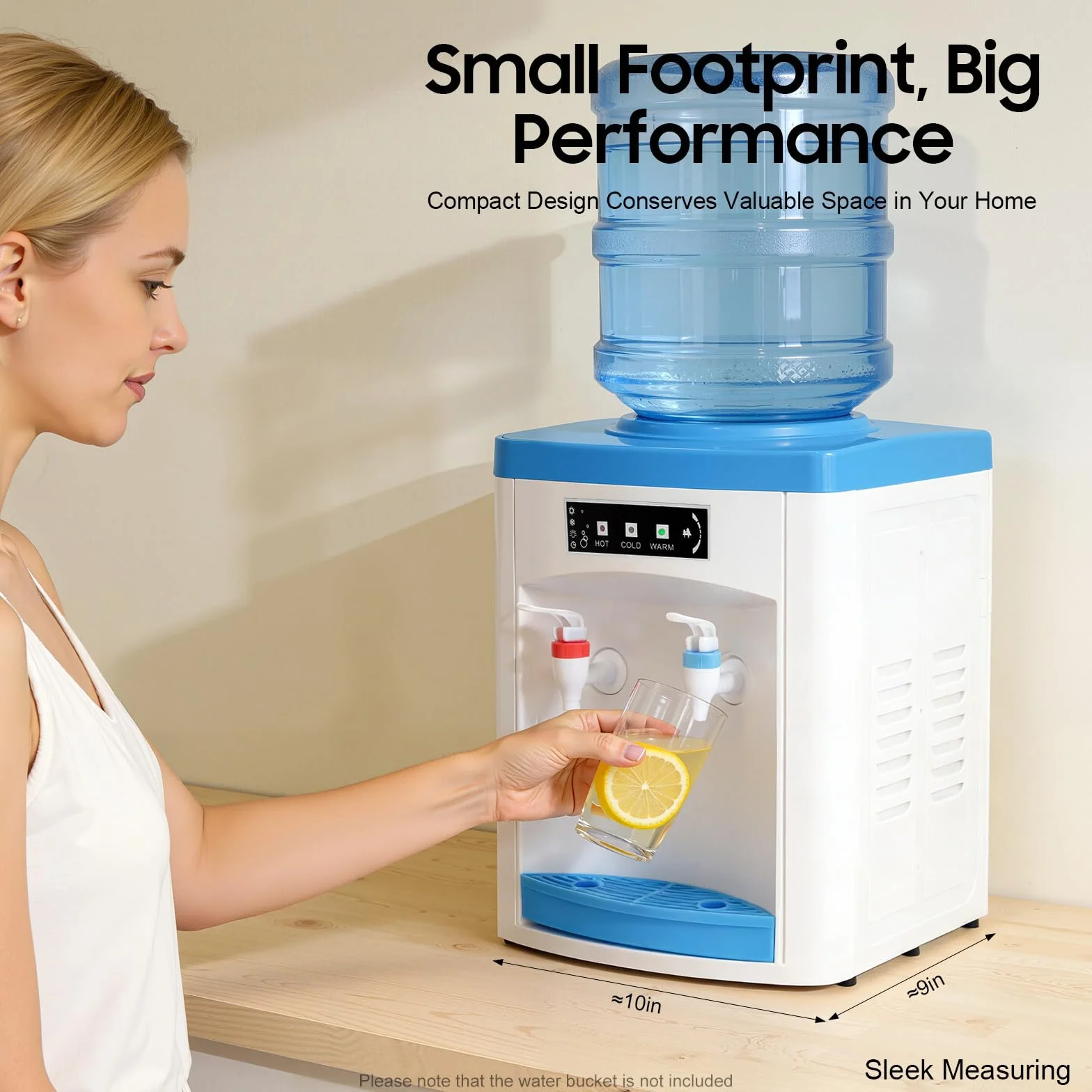 Dispensador de Agua Fria, 550W Dispensador de Agua, 25,5x23,5x33cm Water Dispenser de Sobremesa, Grifo de Presión y Luces Indicadoras, para Botellas 4.5-18.9L, Para Oficina, Cocina o Dormitorio