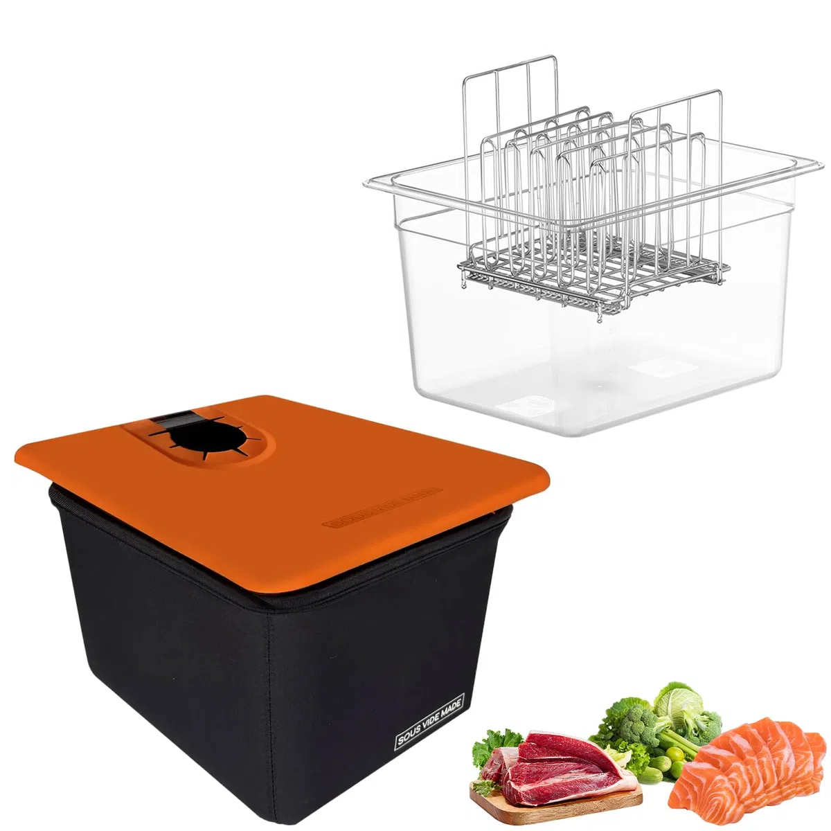 Recipiente Sous Vide 12L, Sous Vide Contenedor con Tapa Manguito Aislante y Estante, Contenedor transparente multifuncional (sin BPA) Adecuado para Pescado, Carne y Verduras