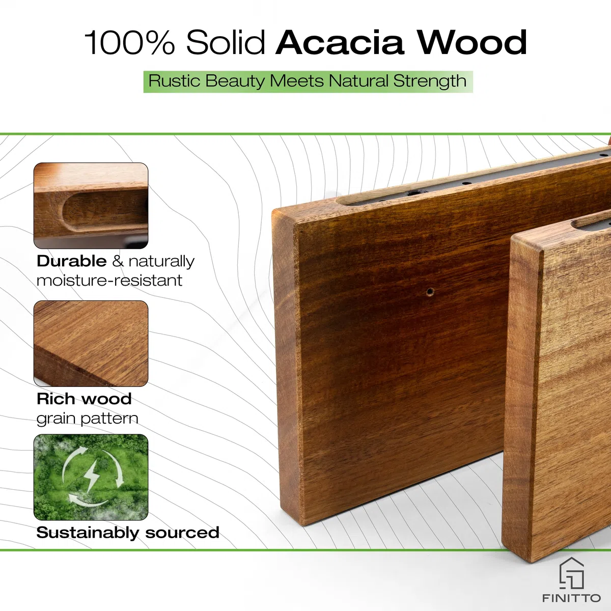 'Filo' | Estanteria Flotante de Madera de Acacia Maciza (Set de 2) | Balda de Pared Premium para Salón o Dormitorio | Estantes Decorativos con Montaje Oculto