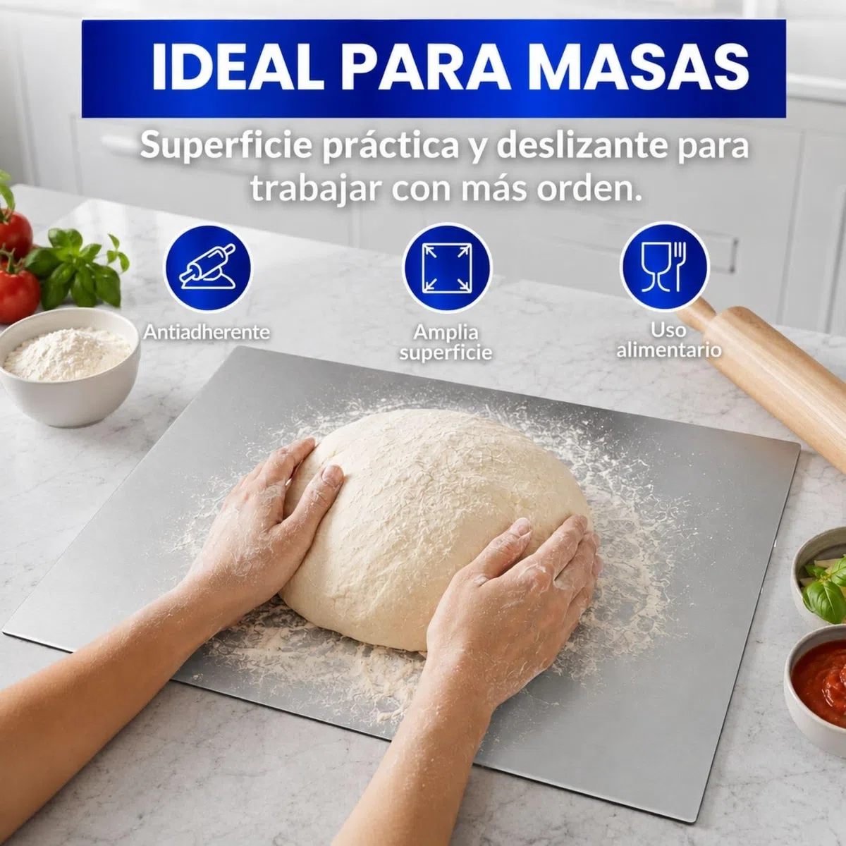 INOXLM - Tabla de trabajo de acero inoxidable para amasar sin pliegues, varios tamaños, para cocina, bar, restaurante, para amasar sin pliegues, modelo Capricornio (60 x 50 cm)
