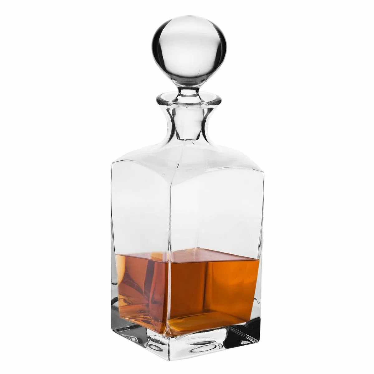 Krosno Decantador/garrafa para whisky y ron con tapón | 1000 ml | Colección Caro | Caja regalo con copa de brandy y botella de agua | Para casa, restaurantes y cocina | Cristal sin plomo