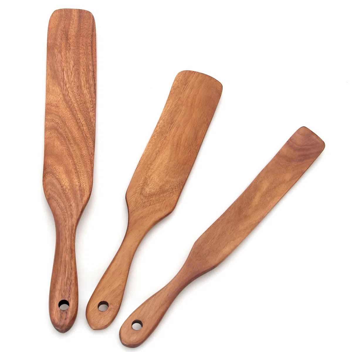 Juego de 3 espátulas de madera de teca para iniciador de masa madre, herramienta de cocina para hornear, espátula plana, espátula para agitar, utensilios de cocina, espátula de madera delgada, juego