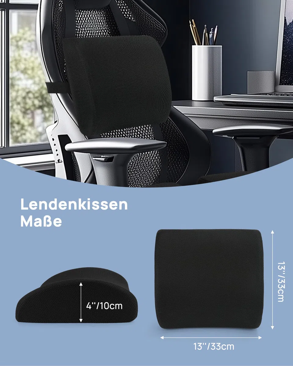 Feagar Set Cojín Coxis y Soporte Lumbar Ergonómico de Espuma Viscoelástica | Funda Transpirable Lavable, Alivio De Espalda Y Comodidad Para Silla De Oficina, Asiento De Coche, Silla De Ruedas Y Gaming