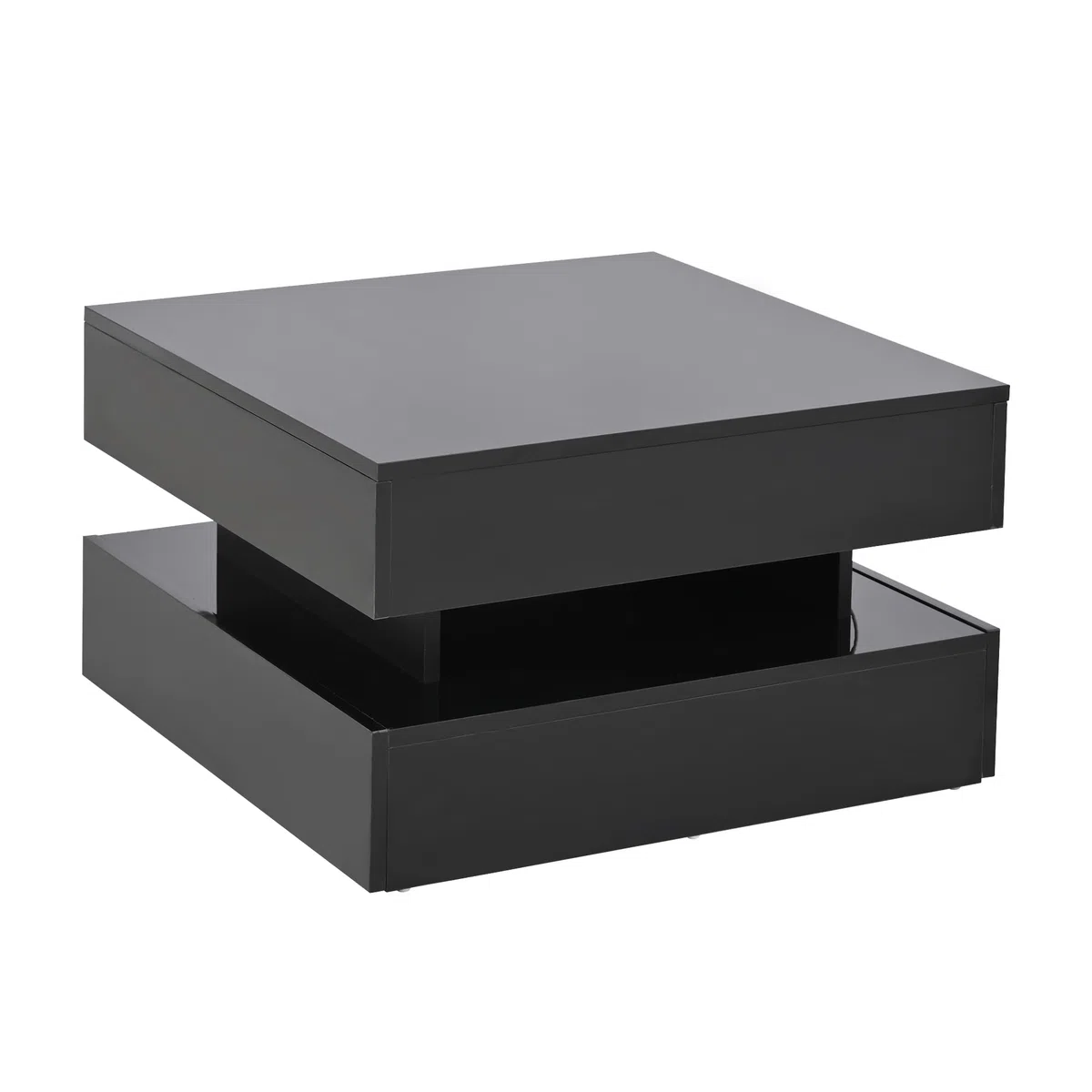 65 x 65 x 38,5 cm elevable mesa de salón auxiliar, mesa de centro brillante con barra de luz LED, mesa de sofá con 2 cajones, color negro