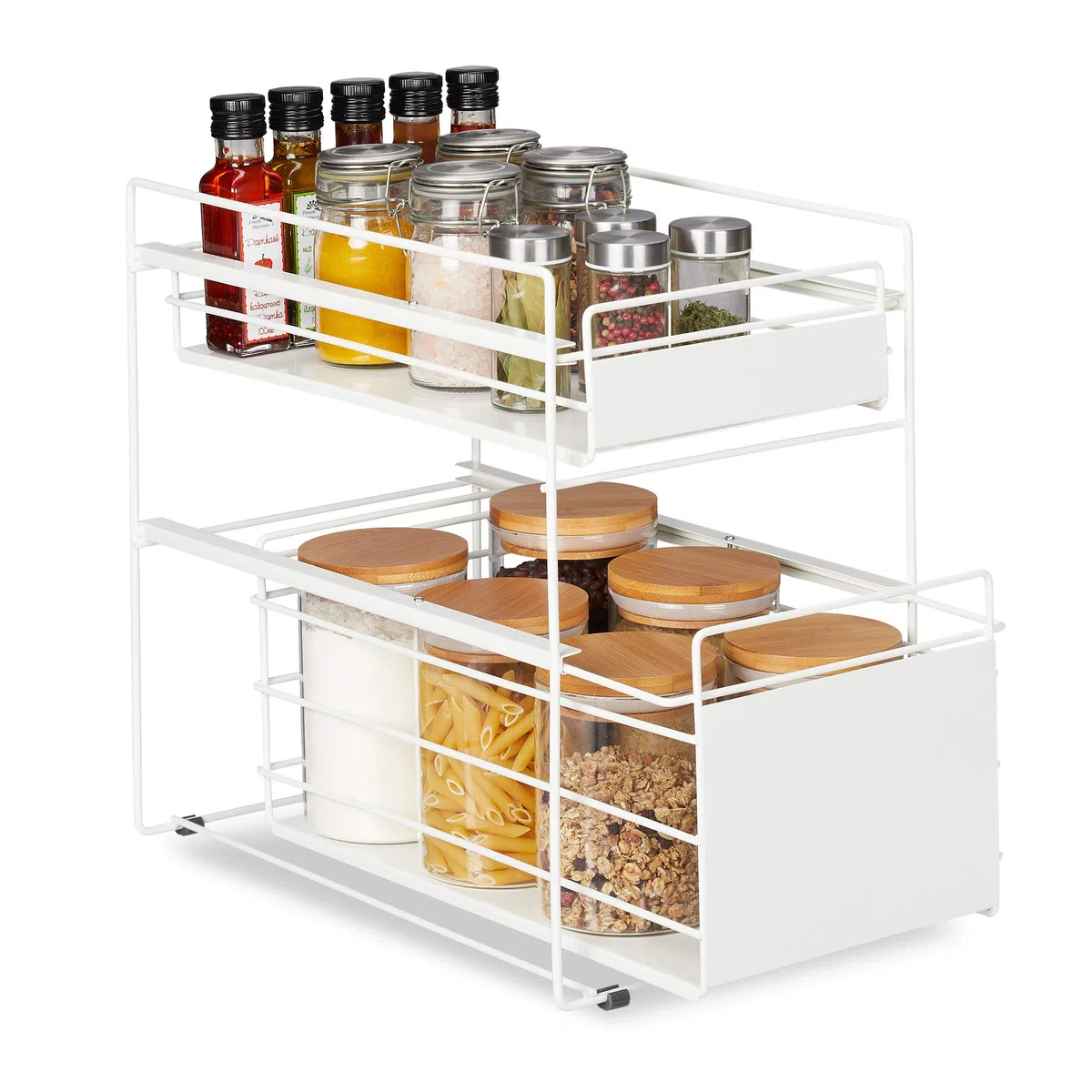 Relaxdays Organizador de cocina, 2 Cestas, Estantería extraíble Cocina y Baño, 39,5x25x40,5 cm, Color Blanco