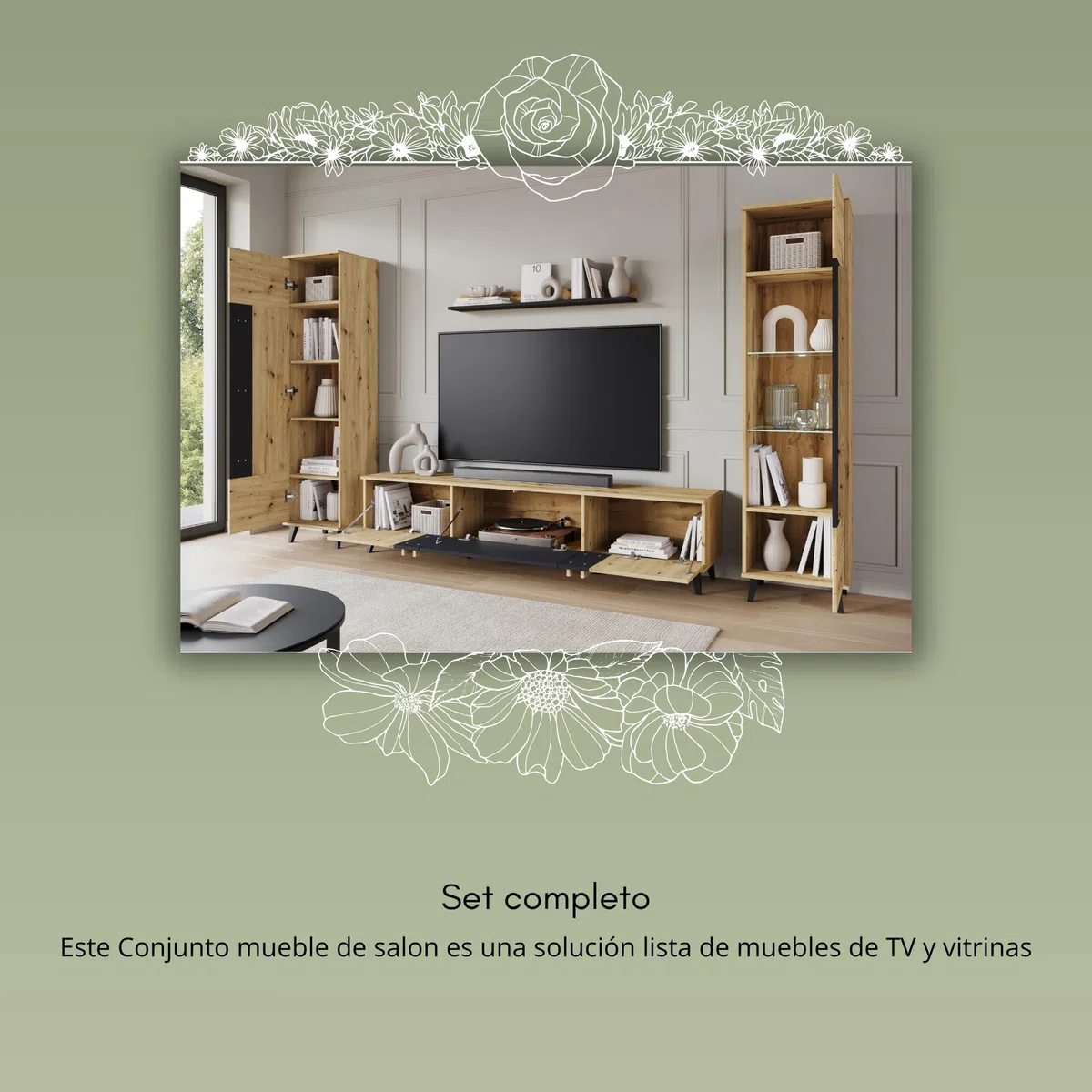 Conjunto Muebles de Salon Modernos Helsinki II - Juego de Mueble TV Salon, Dos Armarios Colgantes y un Estante Colgante - Comedor Completo sin LED