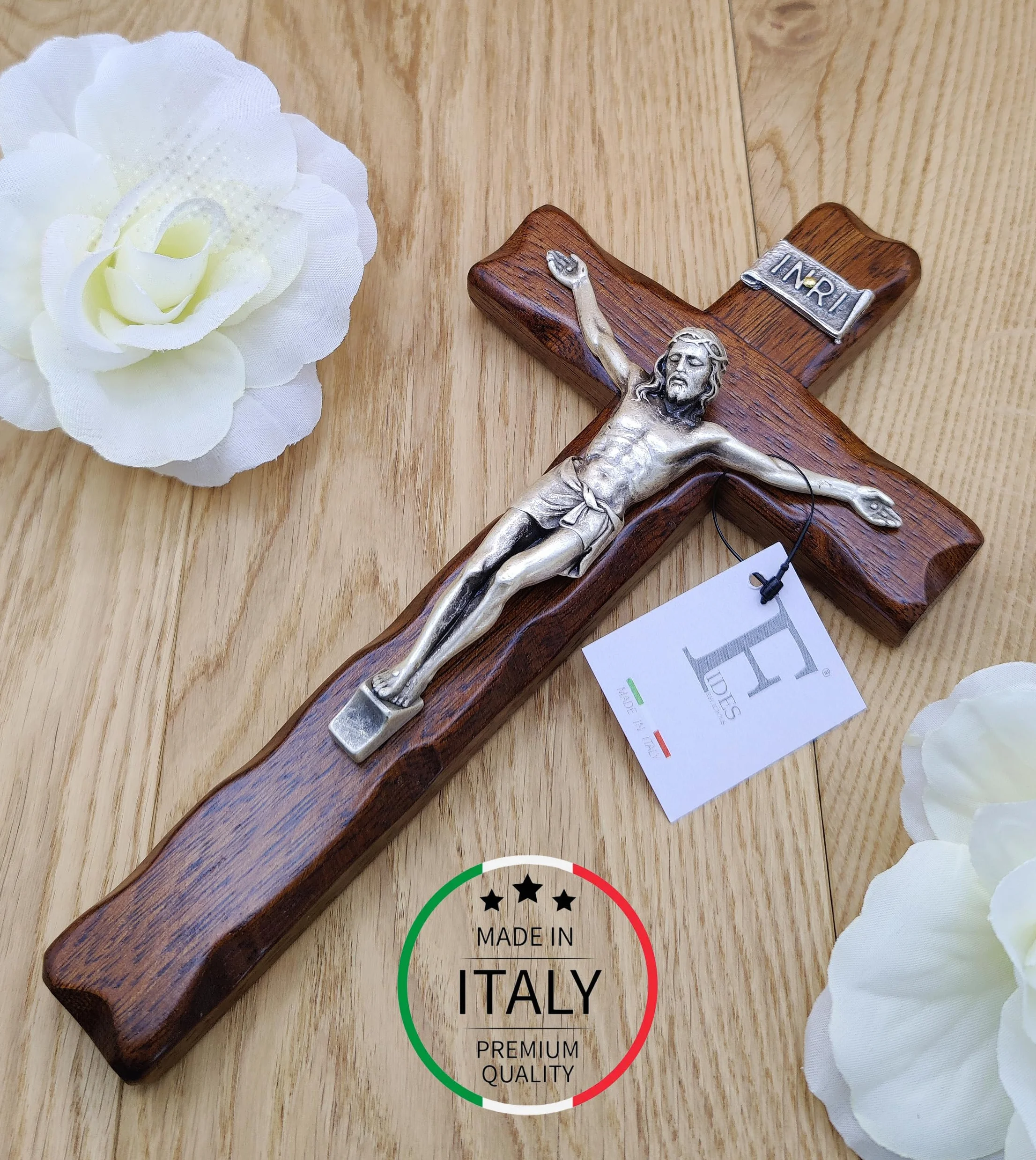 Crucifijo de madera para colgar en la pared, Cristo de plata, fabricado en Umbría (Italia), 25 x 14 cm