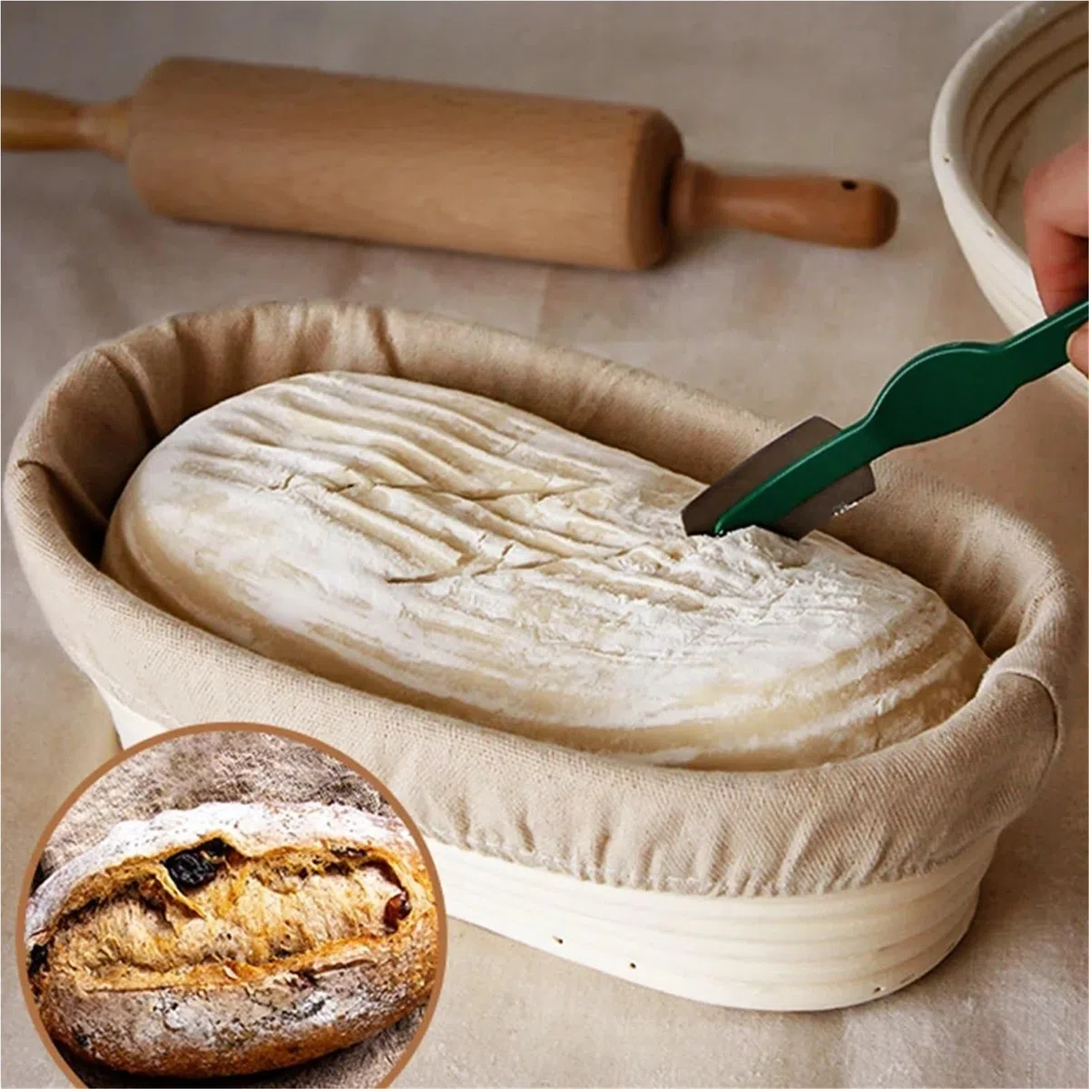 Cestas ovaladas de fermentación pan, cesta Banneton masa madre ratán portátil, cestas tejidas a prueba, herramientas cocina Para Pan(L)