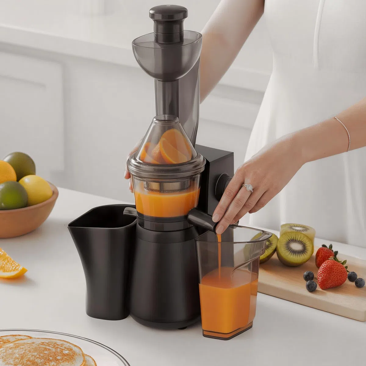 H.Koenig - Extractor de jugo de frutas y verduras vertical GSX26 – Libre de BPA, apertura ancha 135 mm, presión suave 50 rpm, acero inoxidable, silencioso, 250 W, antigoteo, lavable a máquina