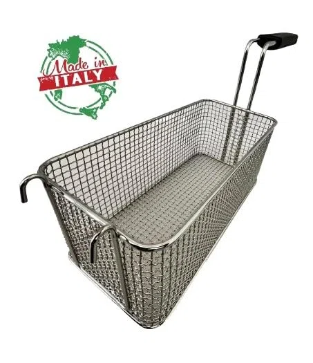 FCR0250 – Cesta para freidora profesional con ganchos. Medidas: 120 x 300 x 120 mm. De acero cromado. Fabricado en Italia. Cesta freidora de acero