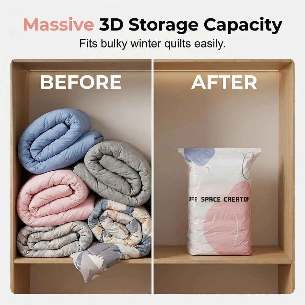 Bolsas de almacenamiento al vacío para ropa, edredones, mantas y ropa de cama de compresión, ahorro de espacio (3 piezas, 100 x 80 x 30 cm), ideal para viajes y organización del hogar