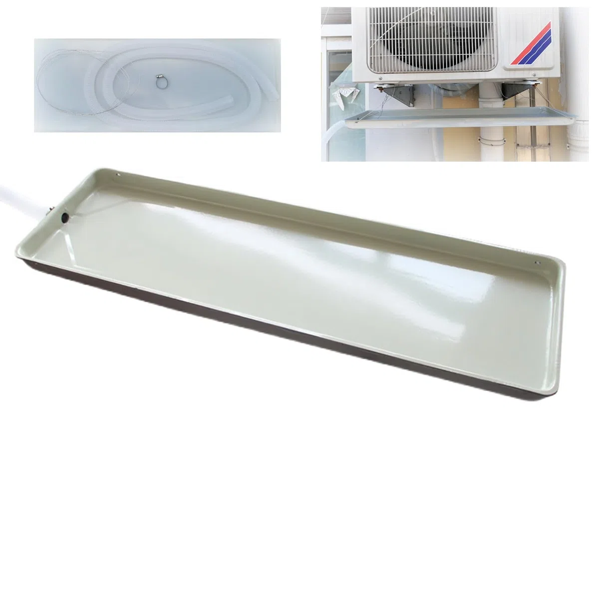Bandeja de drenaje con tubo para aire acondicionado central, ventana, condensado de CA, portátil, dividida, universal, metal