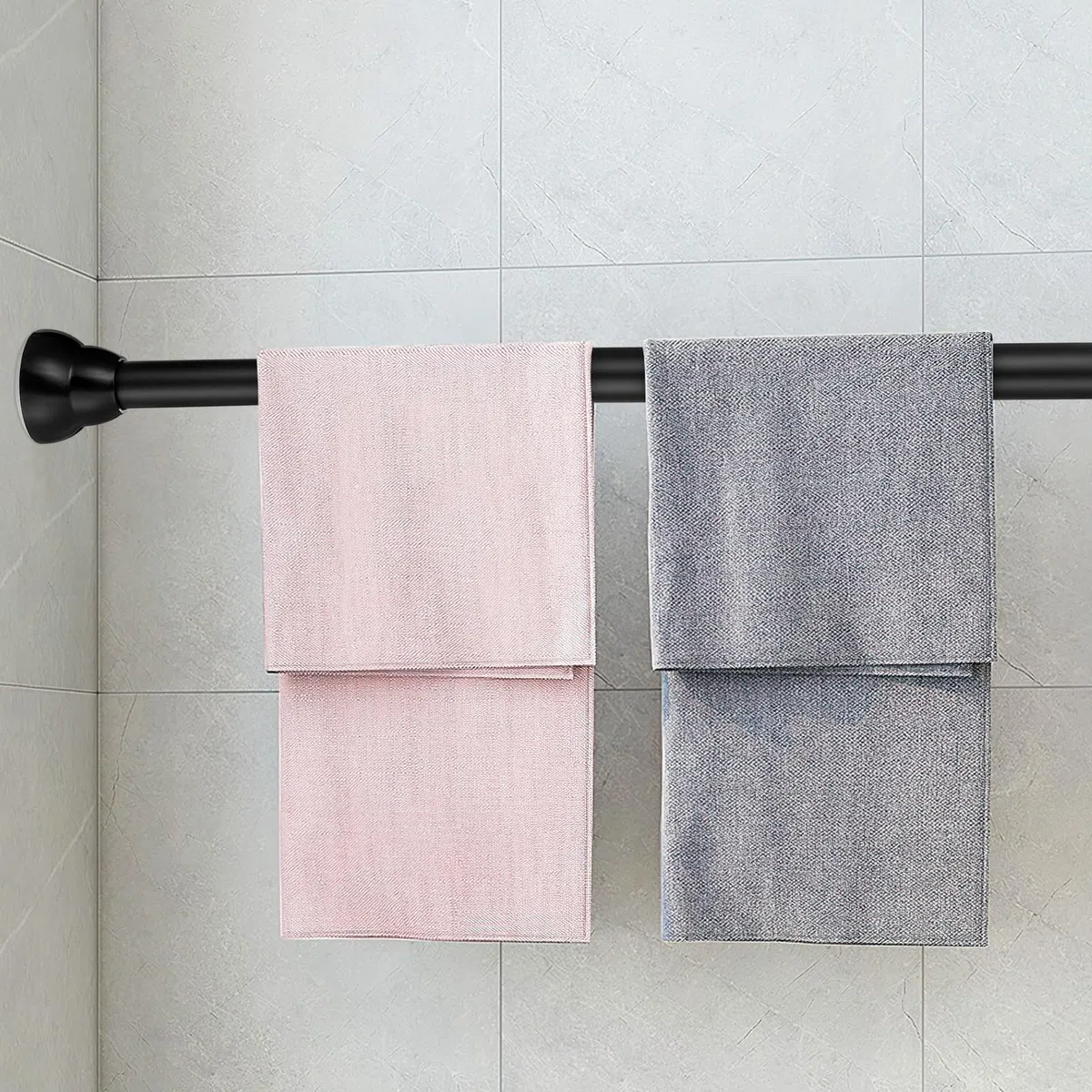 Barra Telescópica Ajustable 30-45cm sin Taladrar Acero Inoxidable Negro, Fácil de Limpiar para Cortina de Ducha y Ropa para Baño y Closet