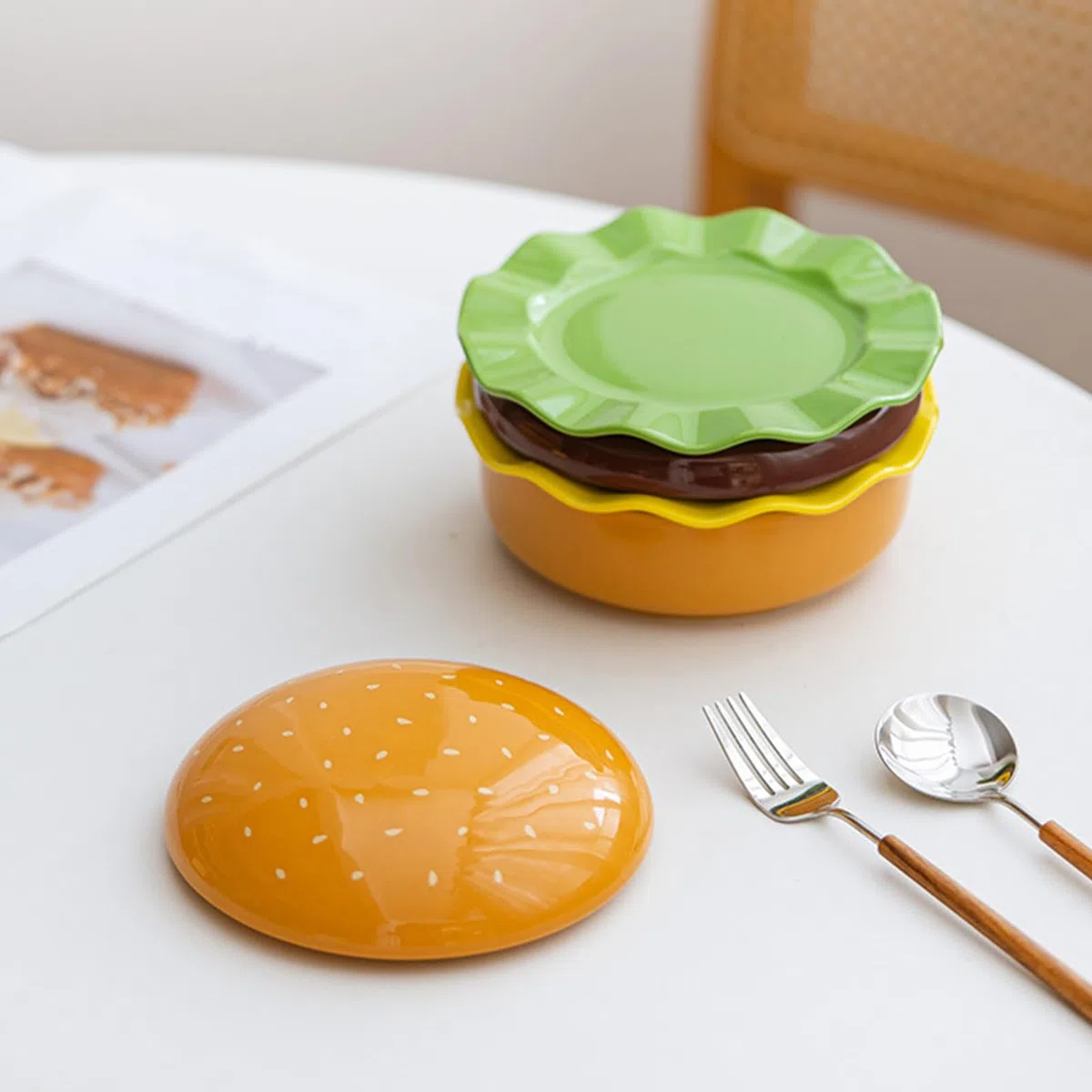 Platos de hamburguesa Vajilla de Cerámica Apta para Microondas | Set de vajilla, cuencos y platos para comida aperitivos postres hogar cocina restaurante camping picnic barbacoa