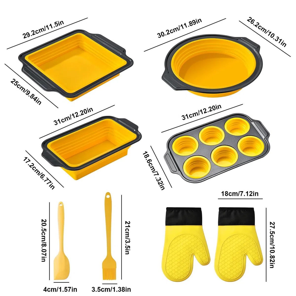 Juego de Moldes de Silicona para Hornear apilable y apto al lavavajillas | con Guante, Rasqueta y Cepillo Set Antiadherente para Hornear Resistente al Lavavajillas, para Magdalenas, Pan, Galletas