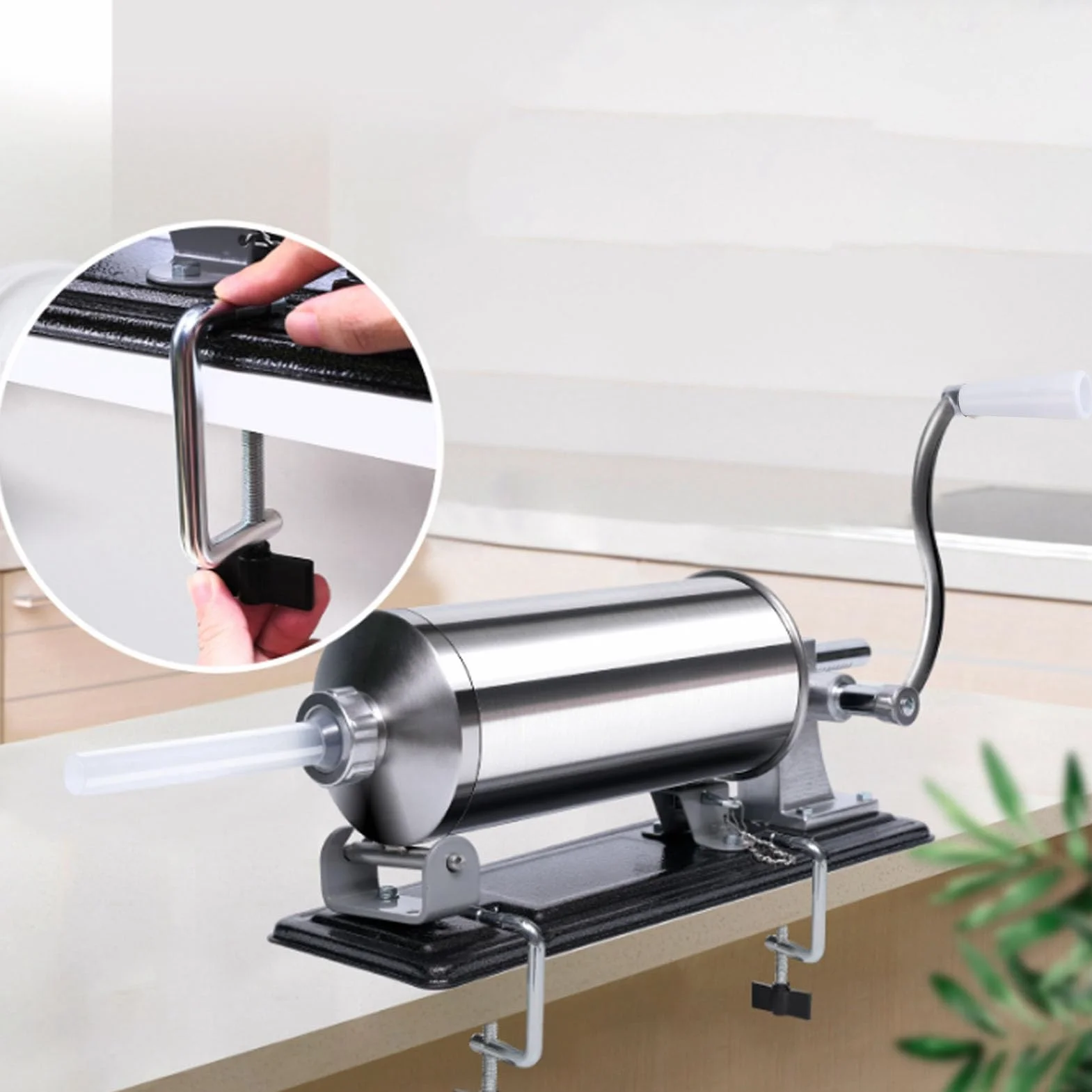 KIMISS Embutidora Manual de Salchichas de Acero Inoxidable | Máquina Llenadora de Carne Compacta para Uso Doméstico y Comercial, Eficiente y Ajustable (S 22,5 cm/8,86 pulgadas de diámetro)