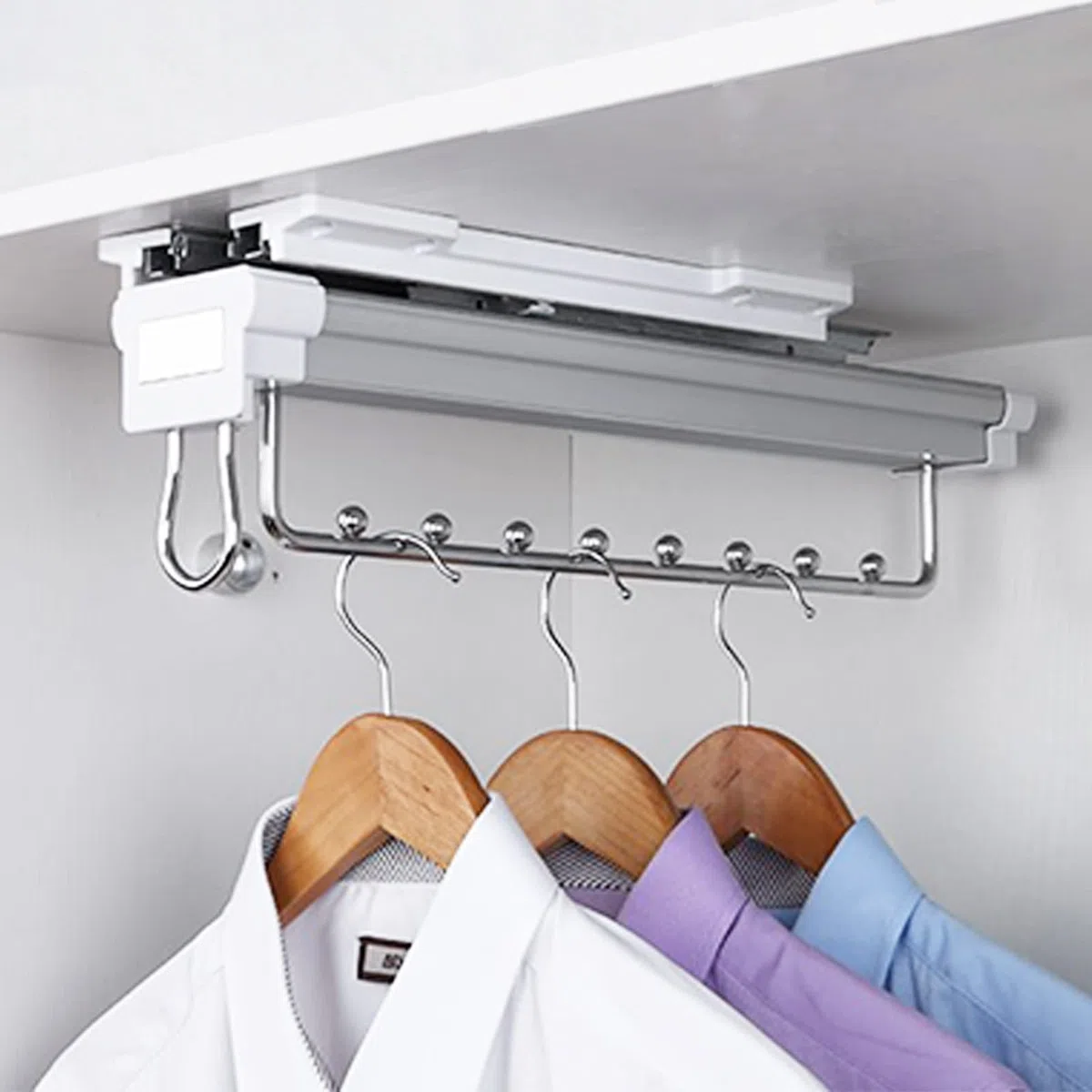 Varilla para valet de armario extraíble, Perchas para pantalones retráctiles para gabinete, Riel para perchas de ropa para guardarropa extensible, Riel deslizante de doble amortiguación, para