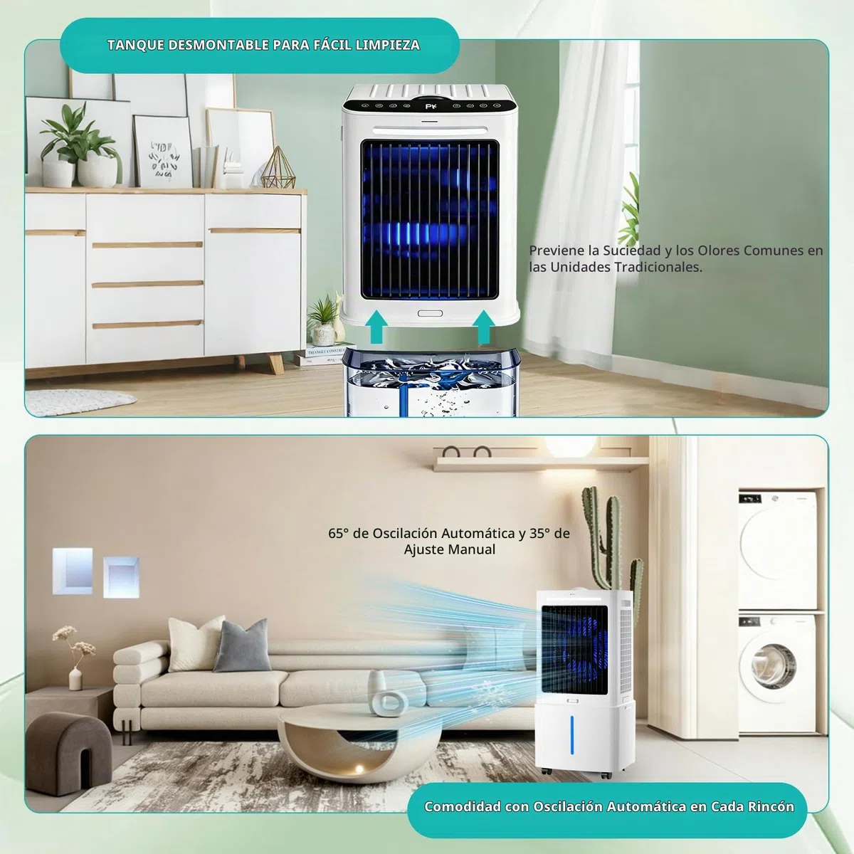 Enfriador de Aire Sin Tubo Depósito Extraíble 25L, 3 en 1 Climatizador Evaporativo Silencioso, 24 Velocidades, Temporizador 12H, Mando, 6 Bloques de Hielo para Casa
