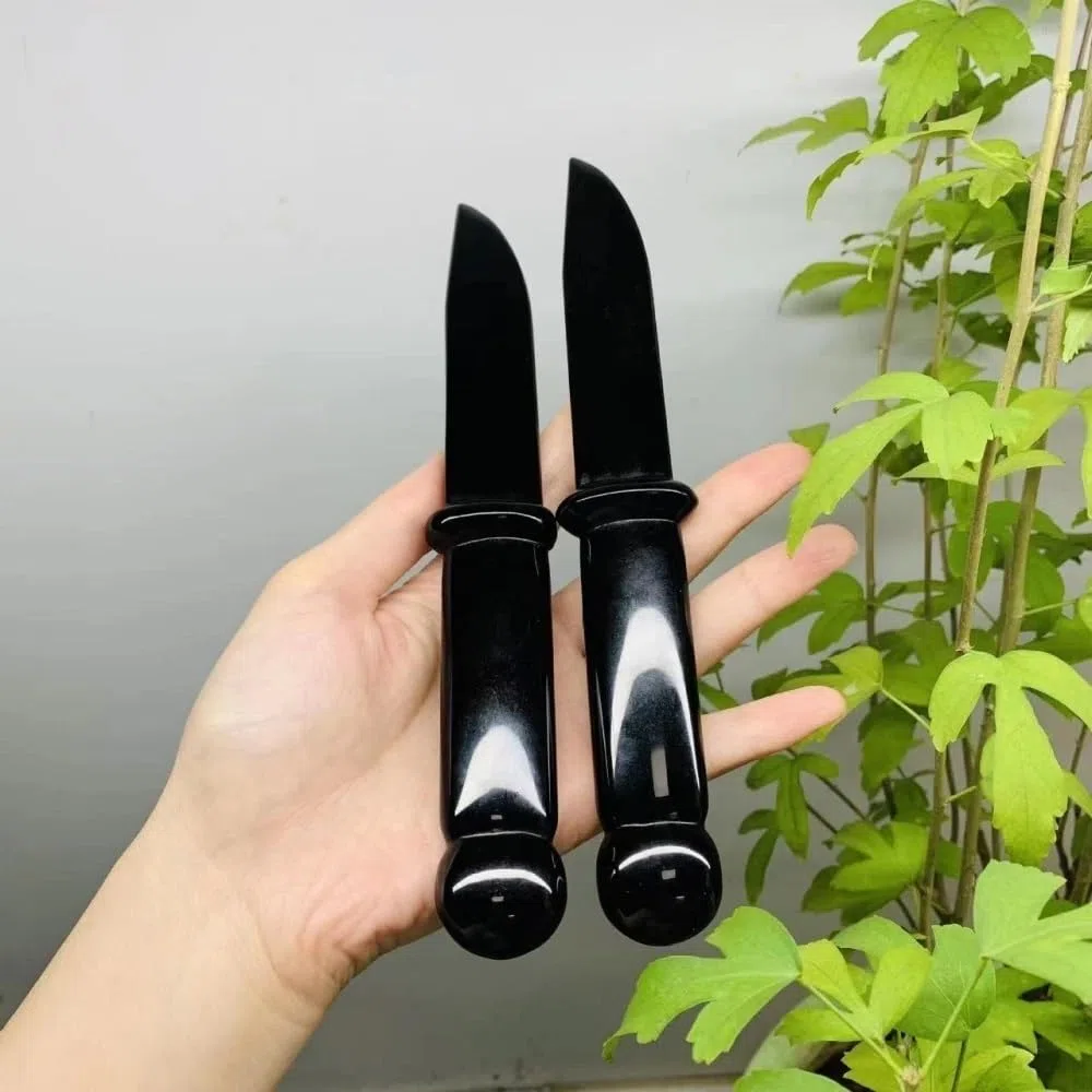 AtkitS Cristal Obsidiana Natural Hecho a Mano Cuchillo Daga Cristal protección Piedra Regalo for Hombres Amuleto Espada Bruja Suministros decoración (Size : 15cm)