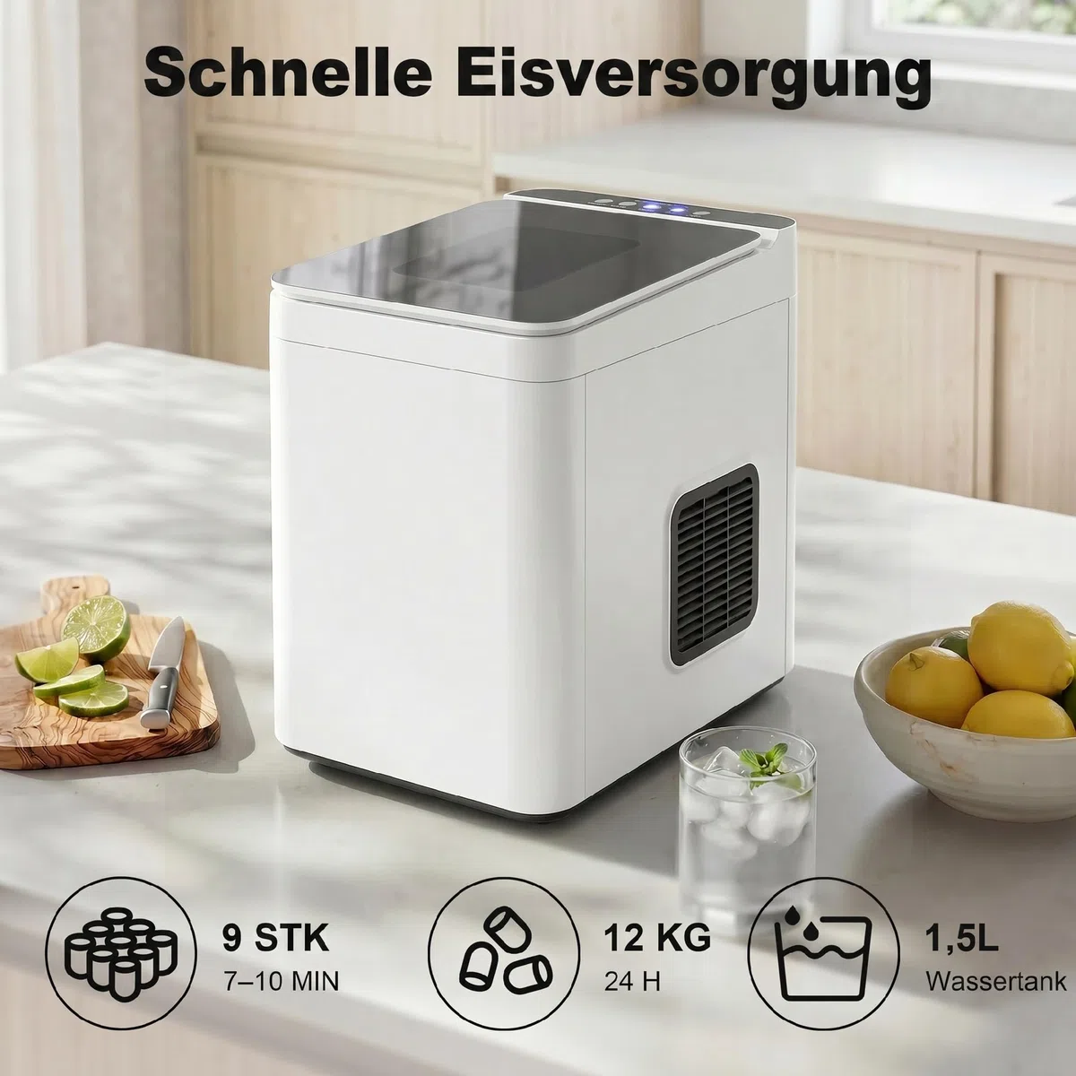 HOMCOM Máquina de cubitos de hielo pequeña, 12 kg, 24 horas, 9 cubitos de hielo en 7 – 10 minutos, 2 tamaños de cubos de hielo Bullet, máquina de hielo autolimpiable, con pala y cesta, para cocina