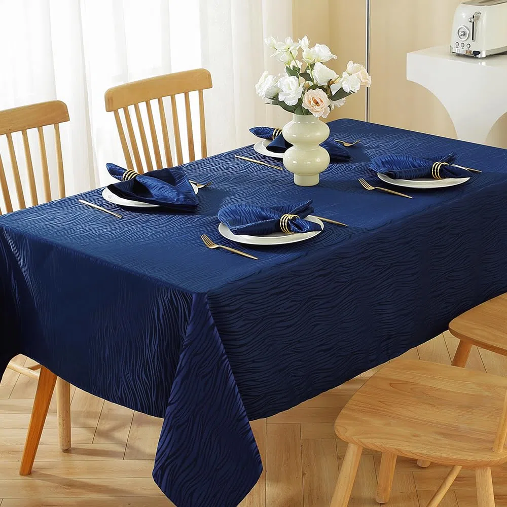 MATIRUG Mantel rectangular de jacquard azul marino de 60 x 84 pulgadas, diseño a rayas, impermeable, sin arrugas, pesado, decoración de mesa de tela suave para banquetes, picnic, cocina, comedor