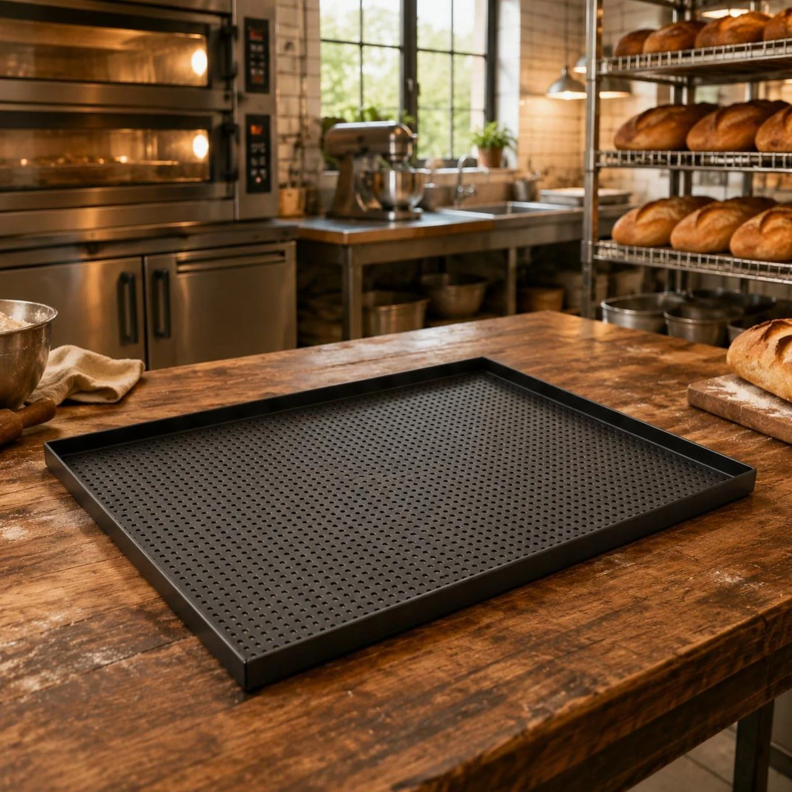 Baoblaze Bandeja Comercial de Horneado Dulces y Tartas en Aluminio Anodizado con Base Antibulbo y Circulación Uniforme Adecuada para Chefs Obradores Cocina Industrial, 35x25cm, Película Dura