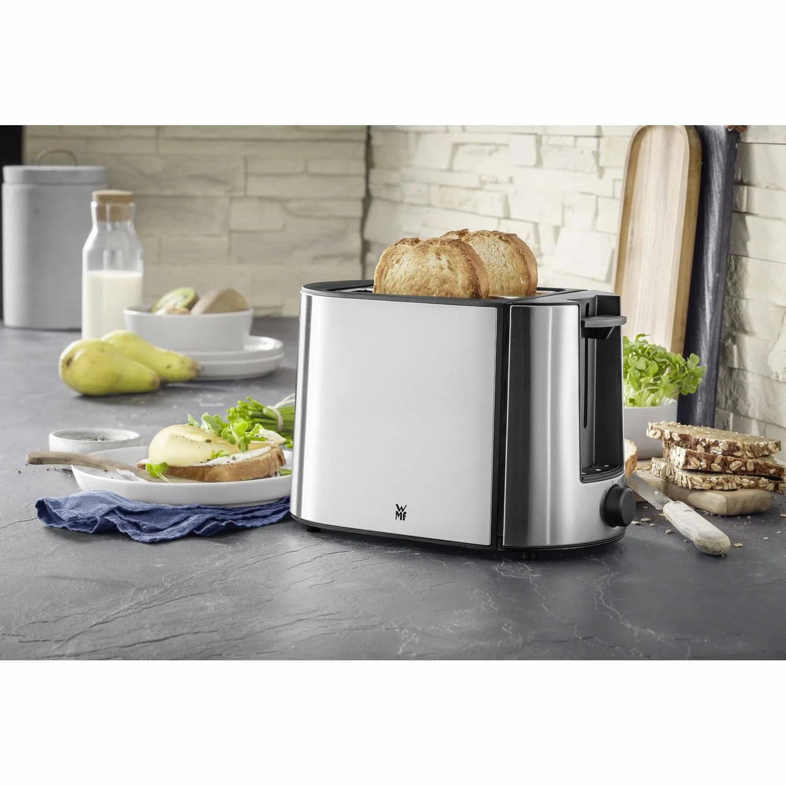 WMF Bueno Pro tostadora de doble ranura con accesorio para panecillos, 2 rebanadas, 6 niveles de dorado, 870 W, acero inoxidable mate
