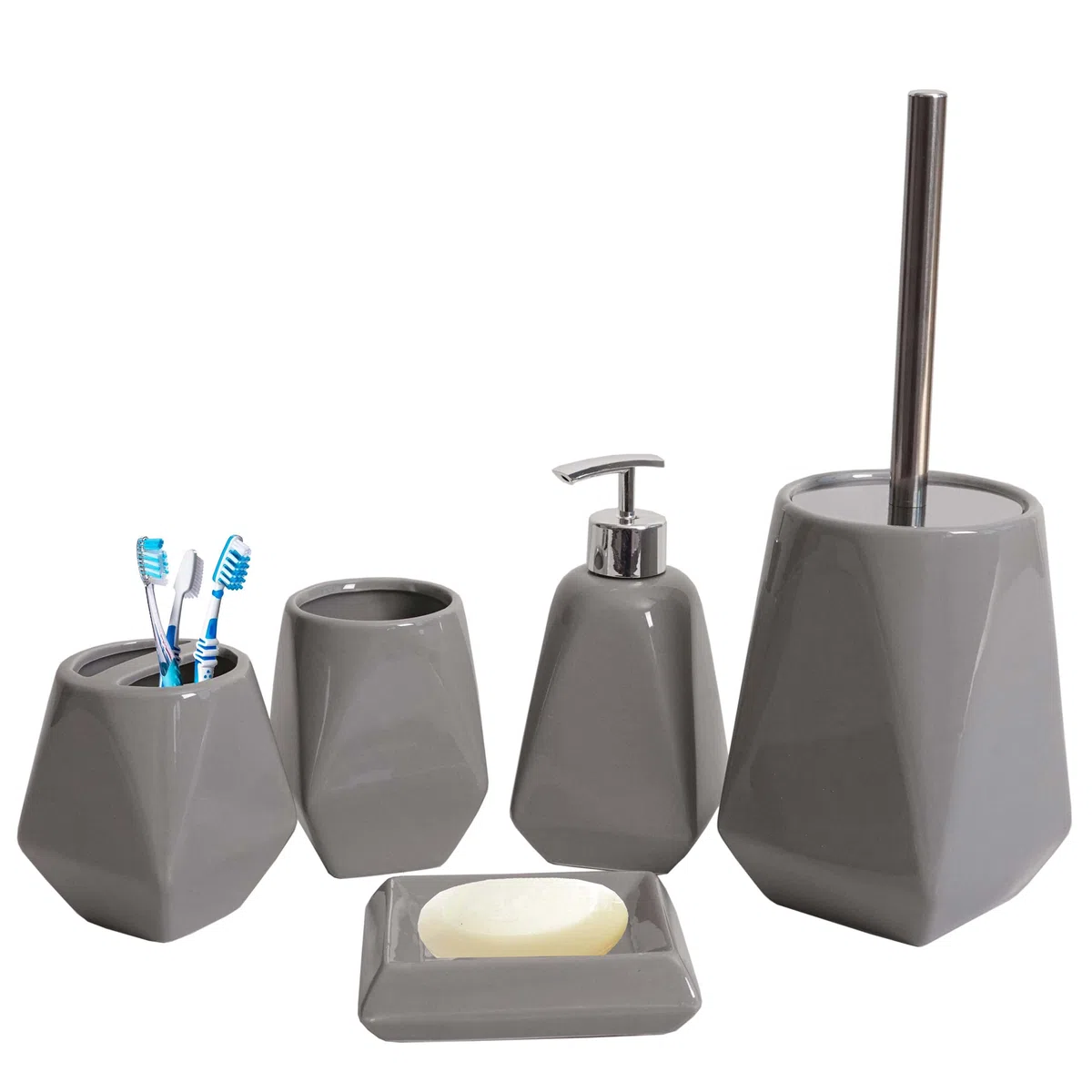 Mendler Juego de baño de 5 piezas HWC-C71AM, juego de baño, accesorios de baño, cerámica - gris