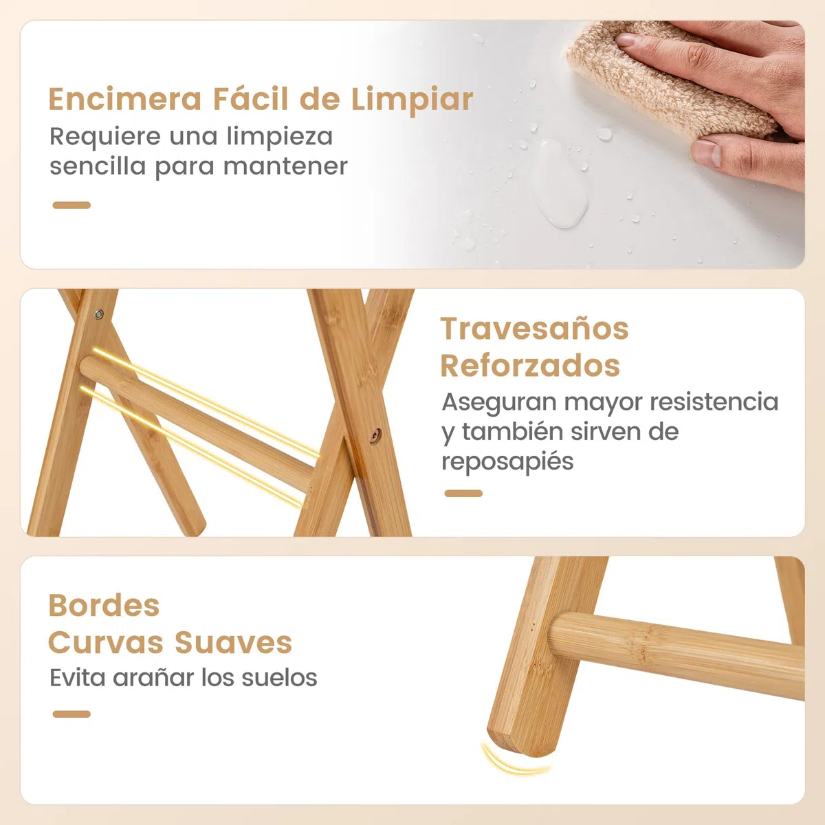 COSTWAY Juego de 2 Mesa Auxiliar Plegable de Bambú, Mesita Plegable para Sofá, 48 x 35 x 64 cm, Escritorio Pequeño Portátil para Espacios Pequeños, Cocina, Dormitorio y Salón, Blanco y Natural