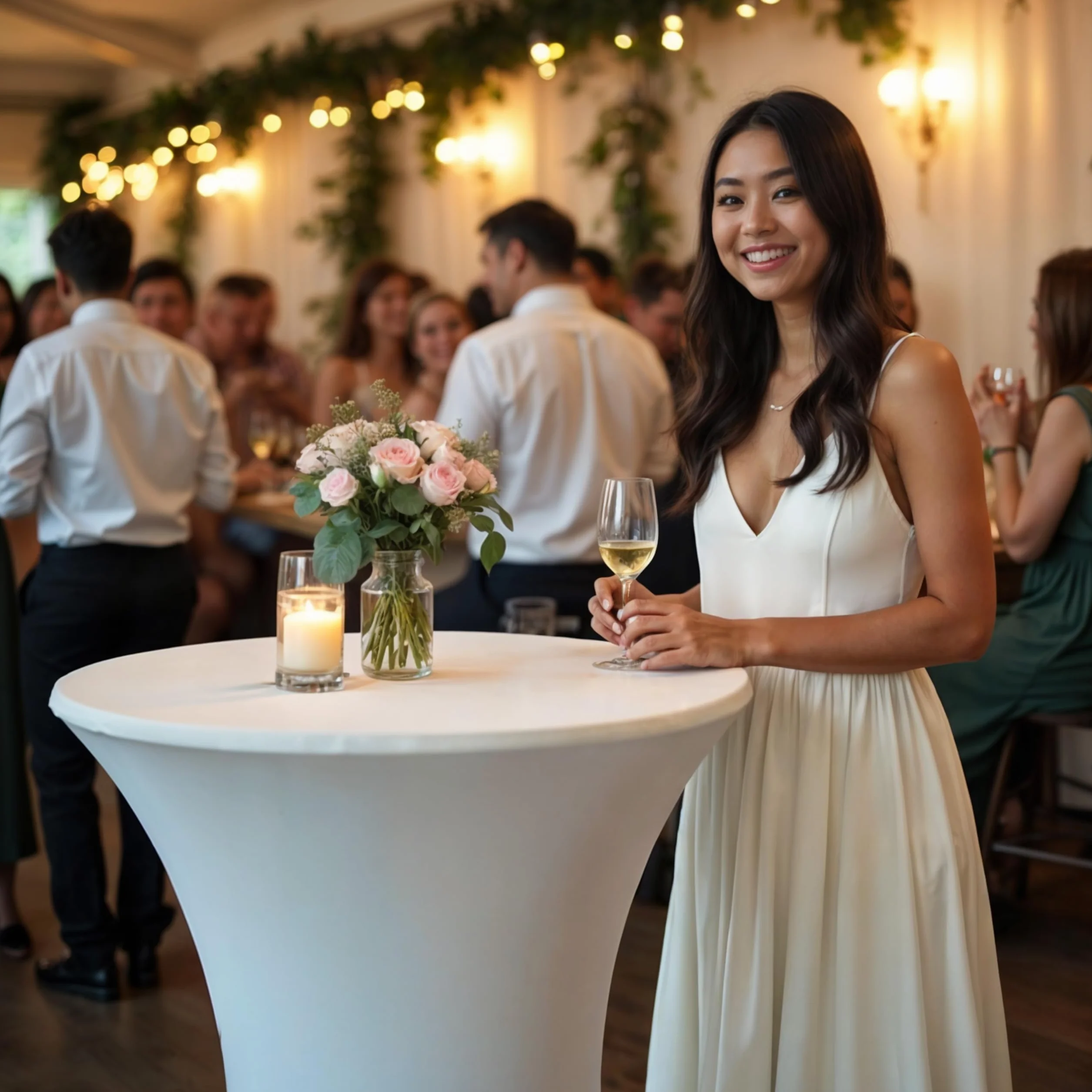 Deuba 5 x Manteles elásticos para Mesa de pie Alta de 70cm Lavable fácil Cuidado Blanco para Eventos matrimonios