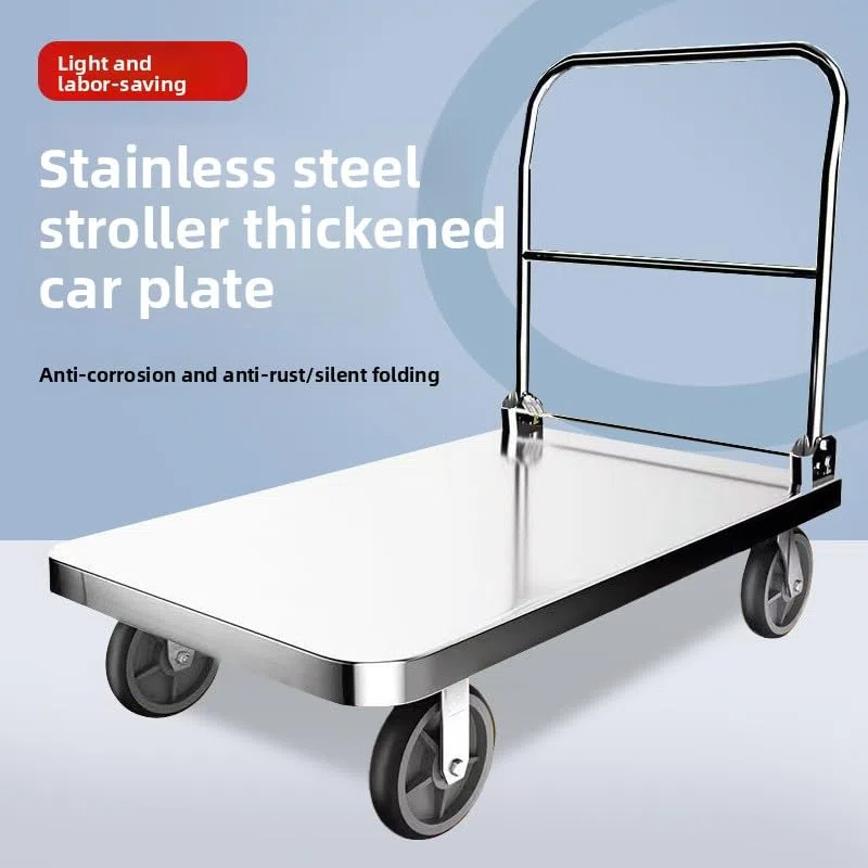 Carro de transporte de acero inoxidable para camiones de alimentos y remolques, carrito de plataforma versátil para catering y eventos al aire libre